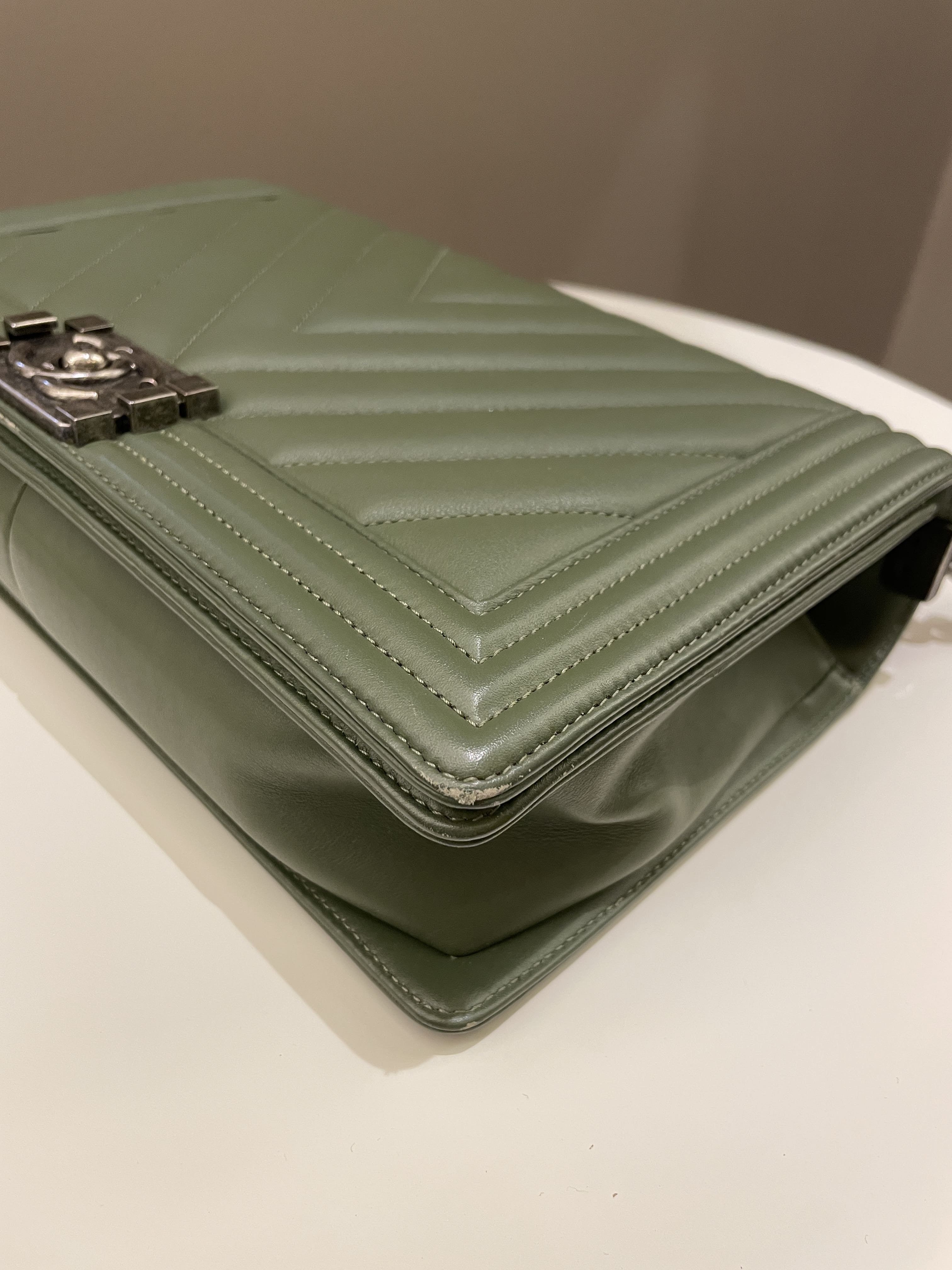 Chanel Chevron Boy New Medium Olive Green Calfskin