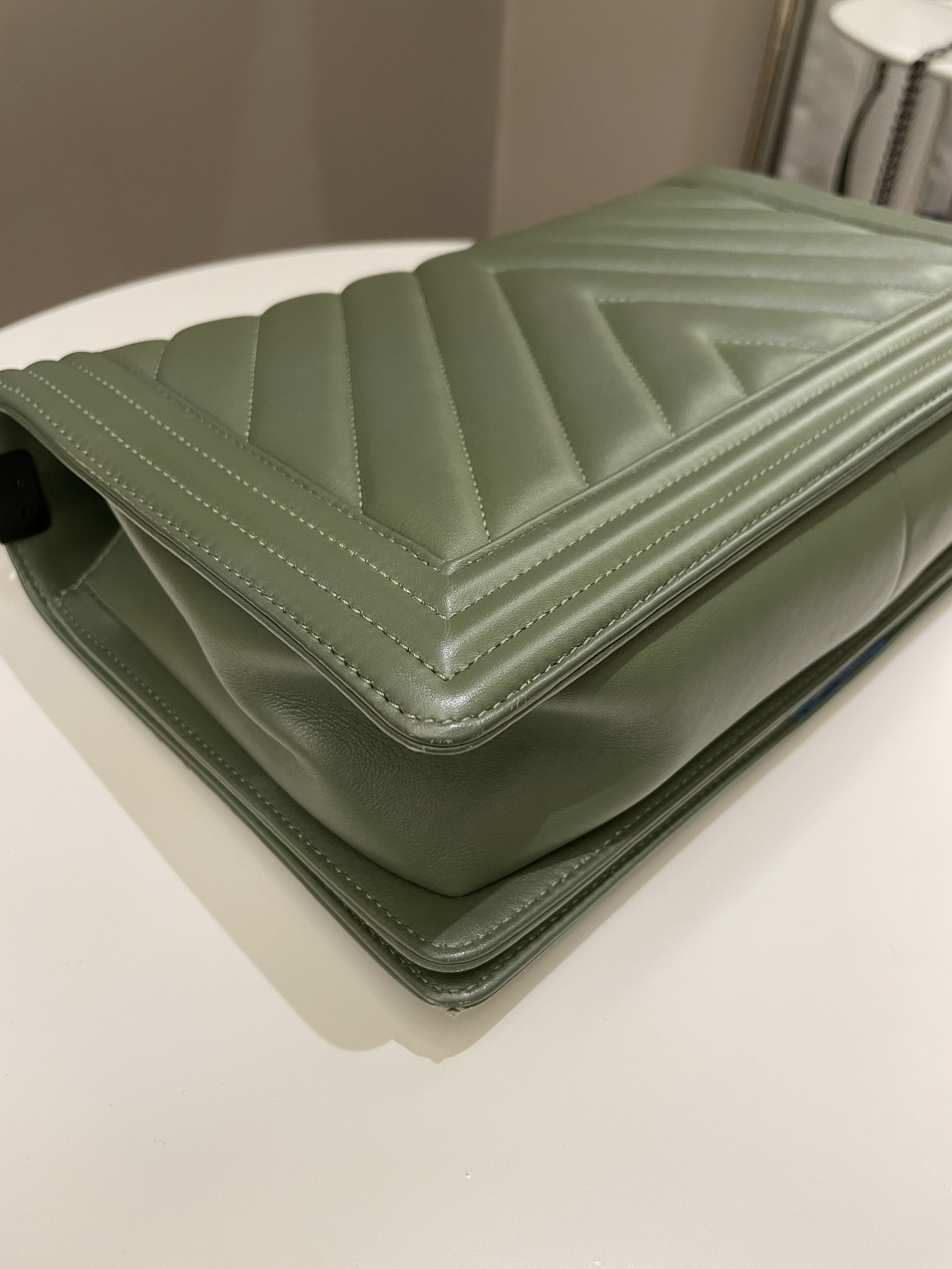 Chanel Chevron Boy New Medium Olive Green Calfskin