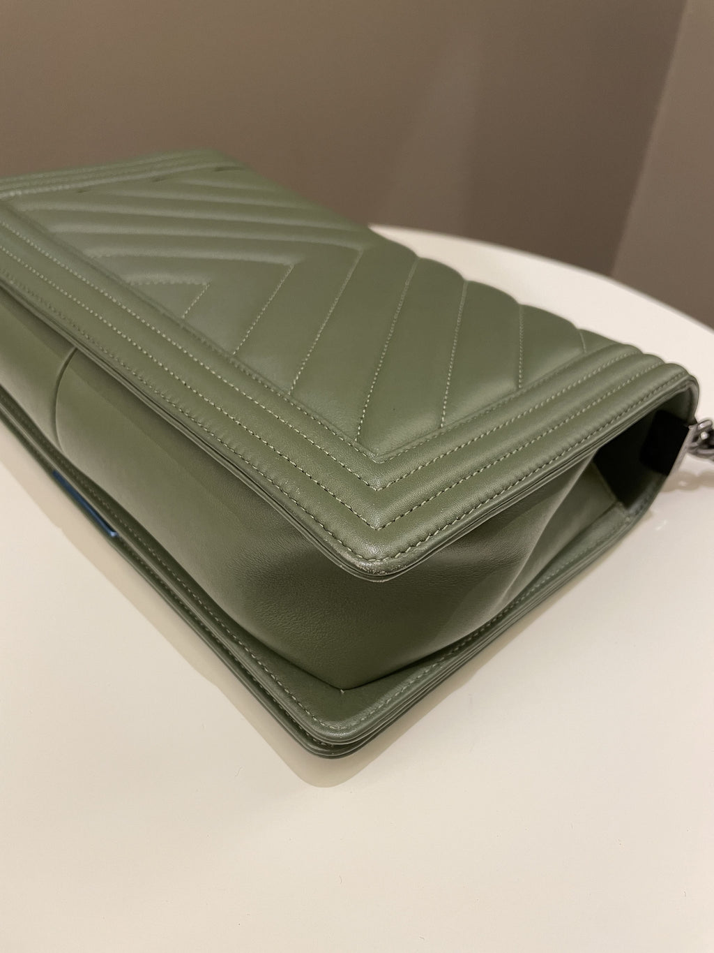Chanel Chevron Boy New Medium Olive Green Calfskin