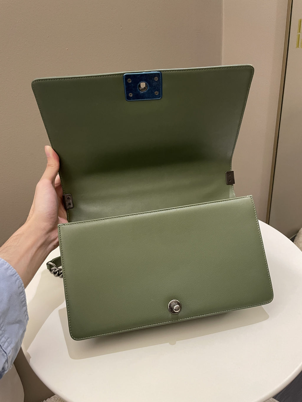 Chanel Chevron Boy New Medium Olive Green Calfskin