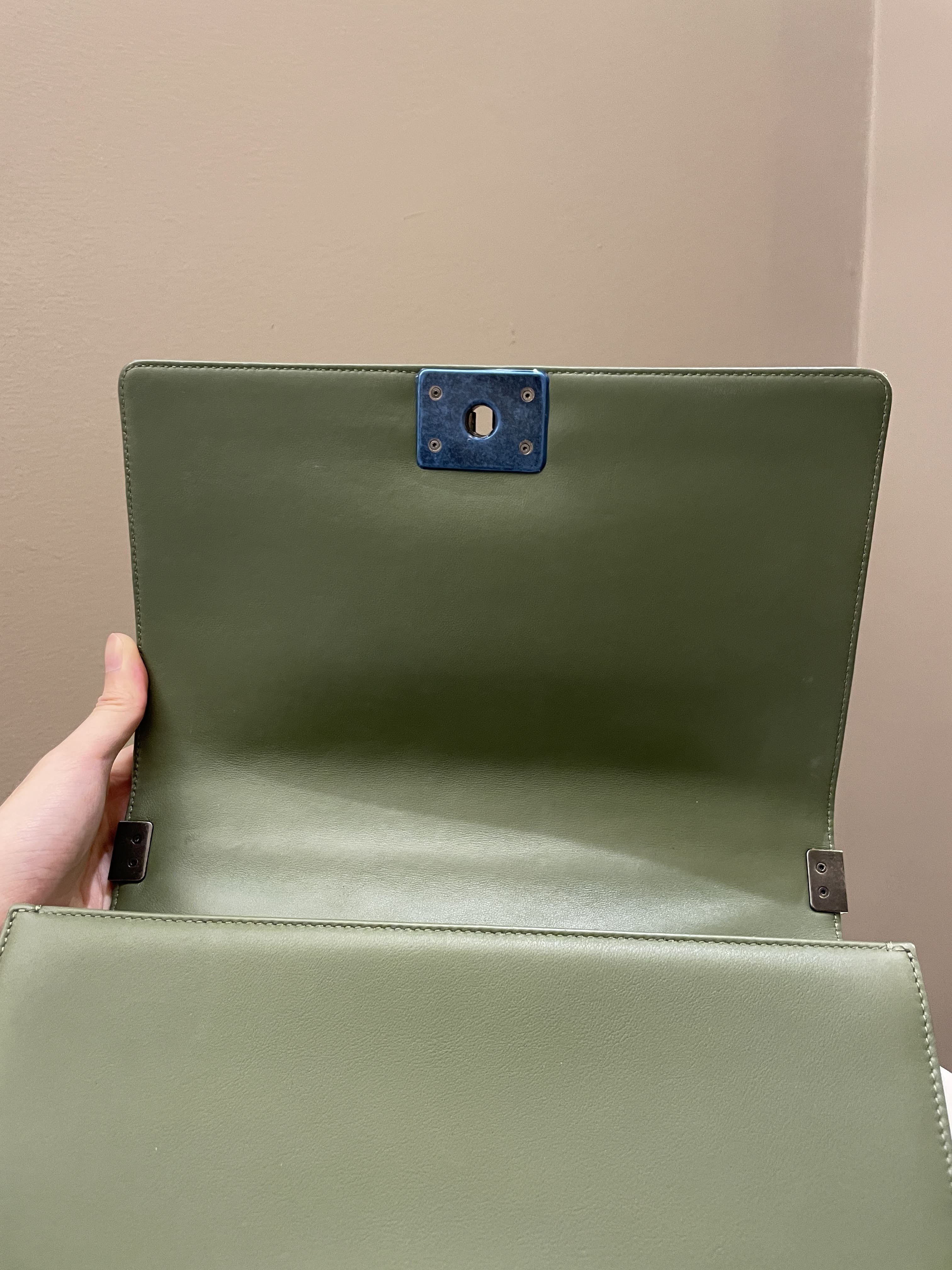 Chanel Chevron Boy New Medium Olive Green Calfskin