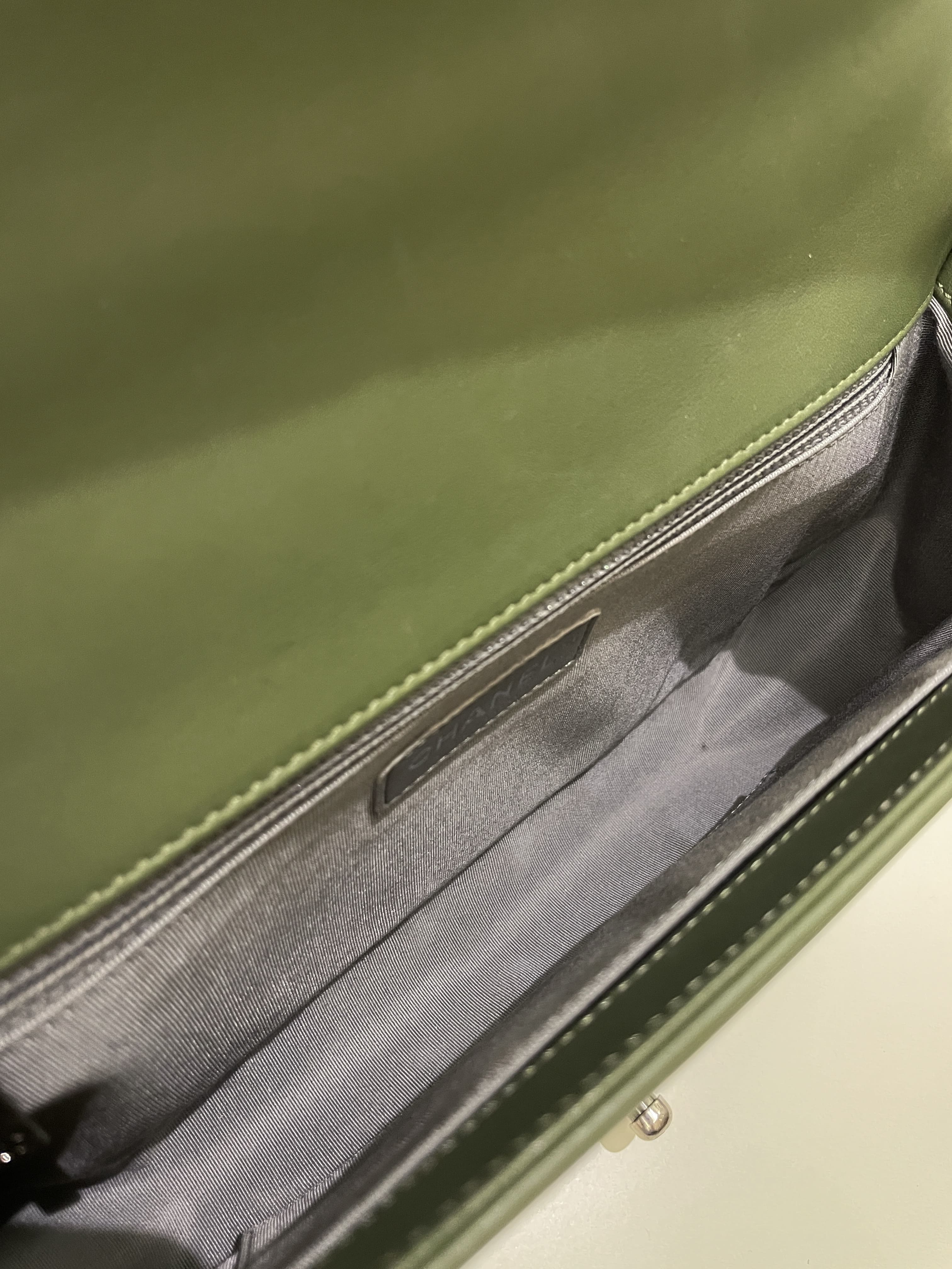 Chanel Chevron Boy New Medium Olive Green Calfskin
