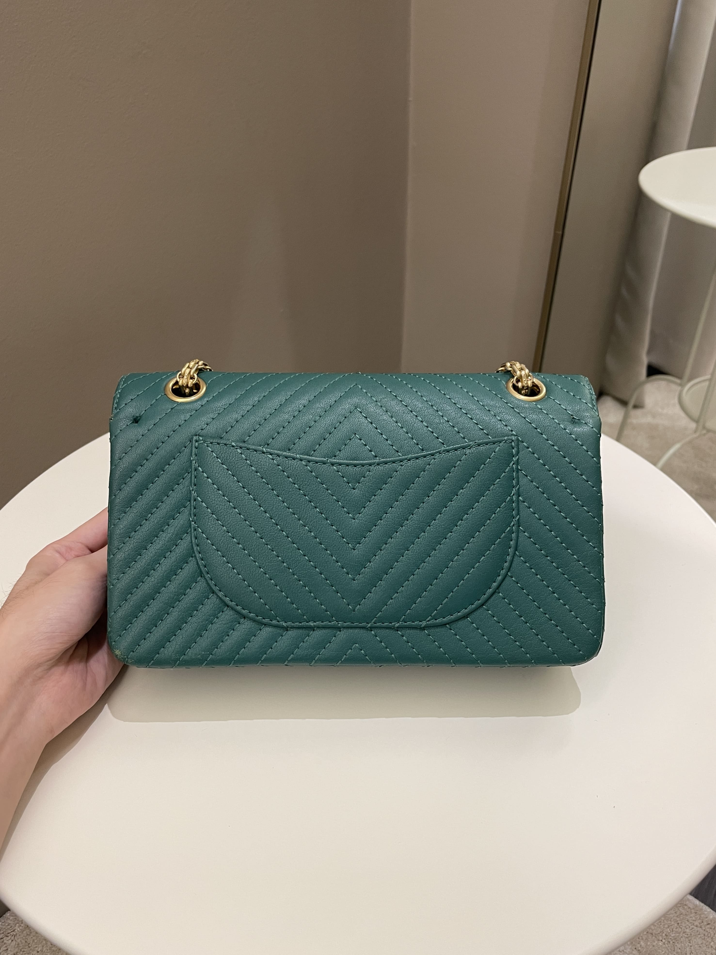 Chanel 2.55 225 Chevron Reissue Double Flap Emerald Calfskin