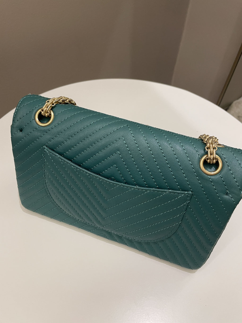 Chanel 2.55 225 Chevron Reissue Double Flap Emerald Calfskin