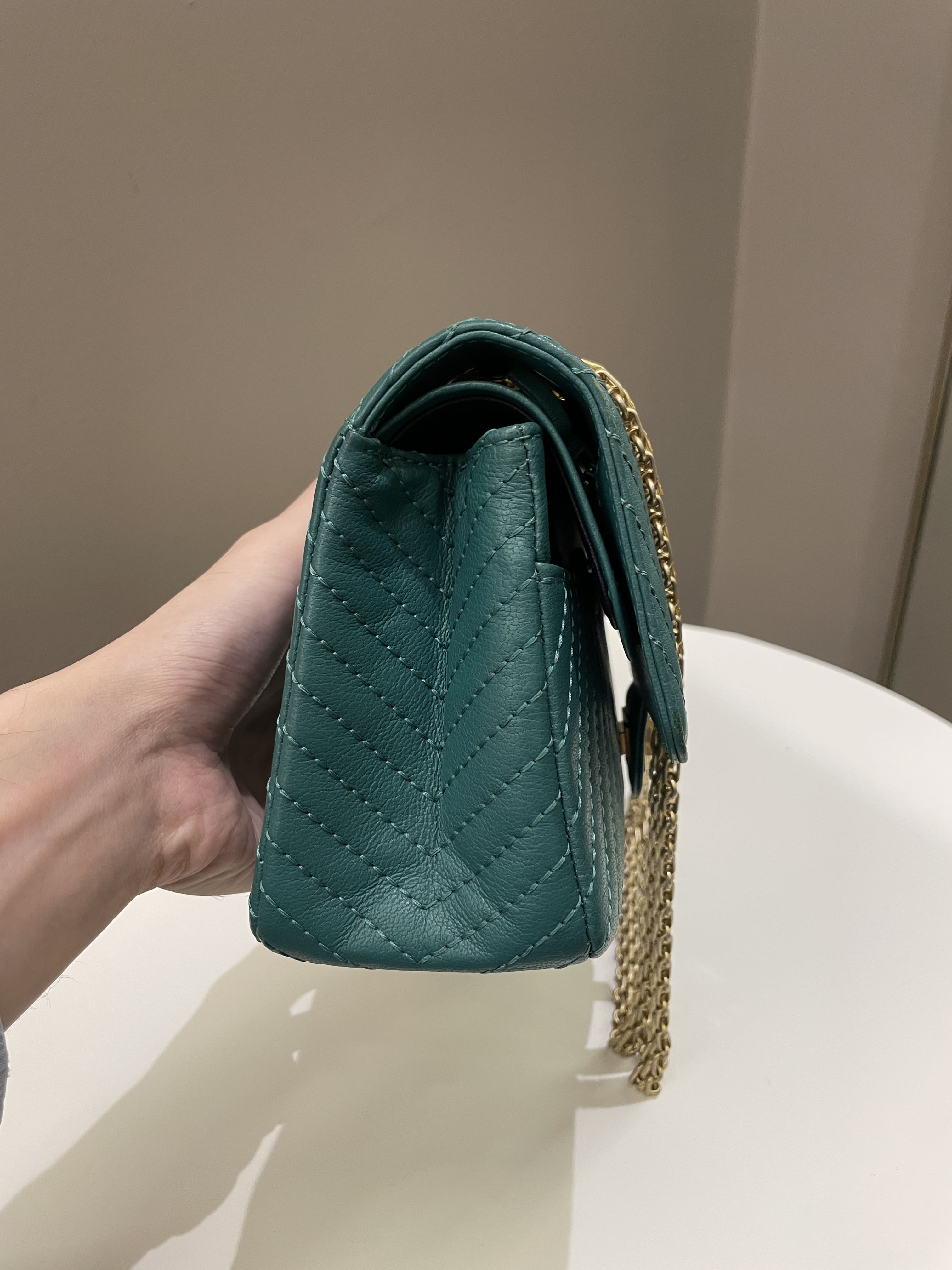 Chanel 2.55 225 Chevron Reissue Double Flap Emerald Calfskin