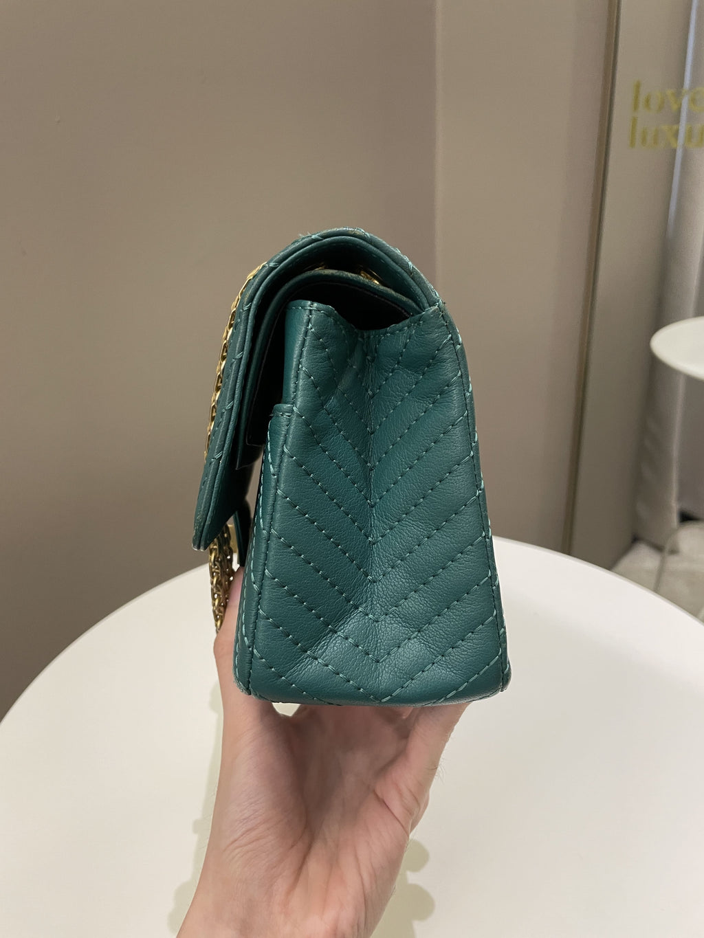 Chanel 2.55 225 Chevron Reissue Double Flap Emerald Calfskin