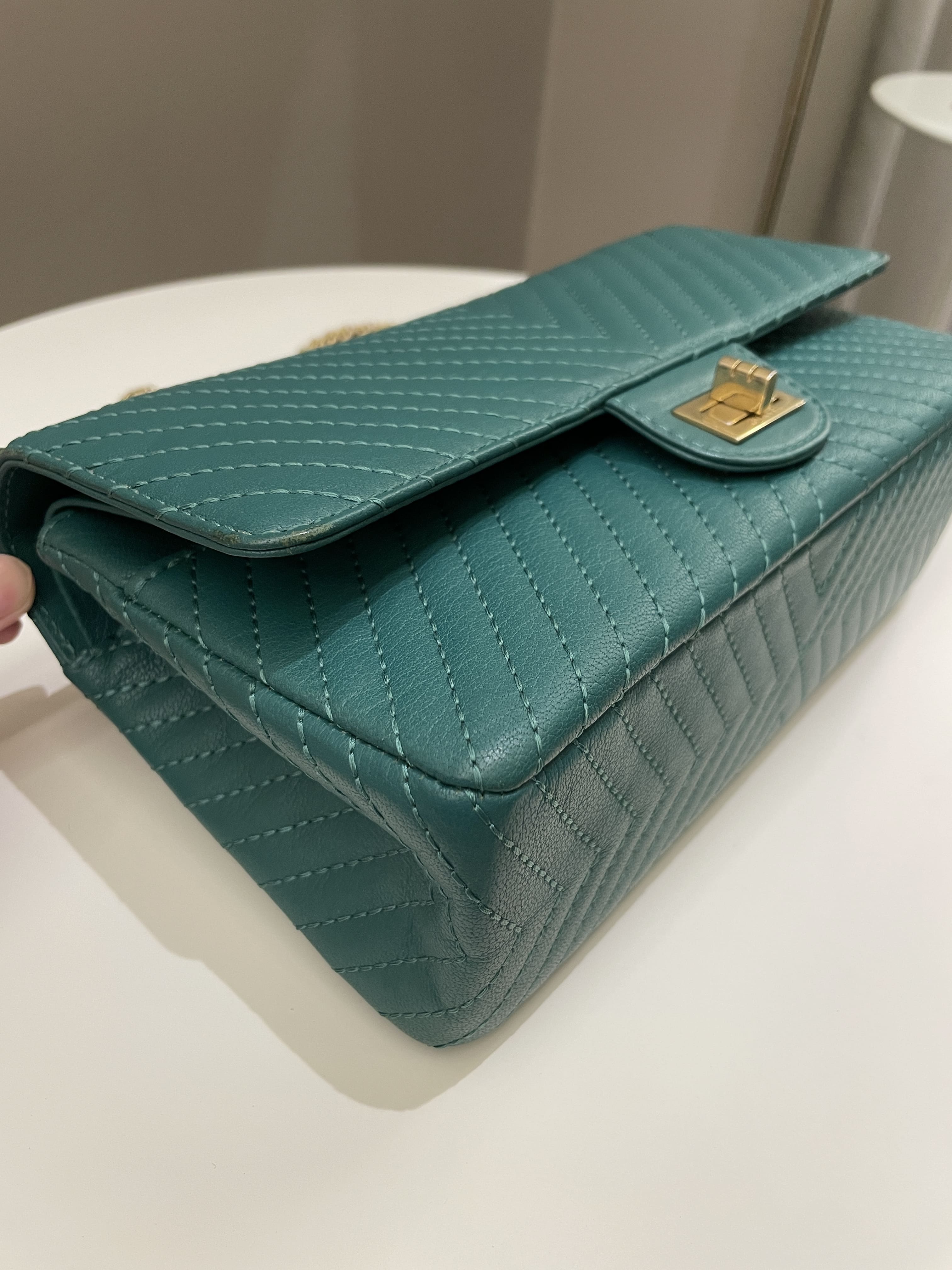 Chanel 2.55 225 Chevron Reissue Double Flap Emerald Calfskin