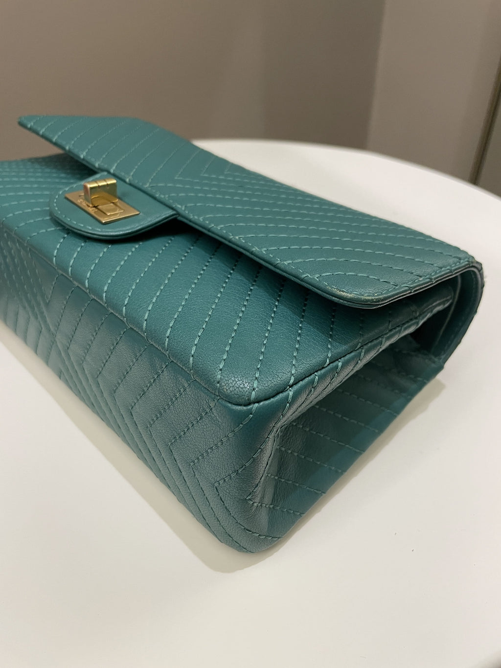 Chanel 2.55 225 Chevron Reissue Double Flap Emerald Calfskin