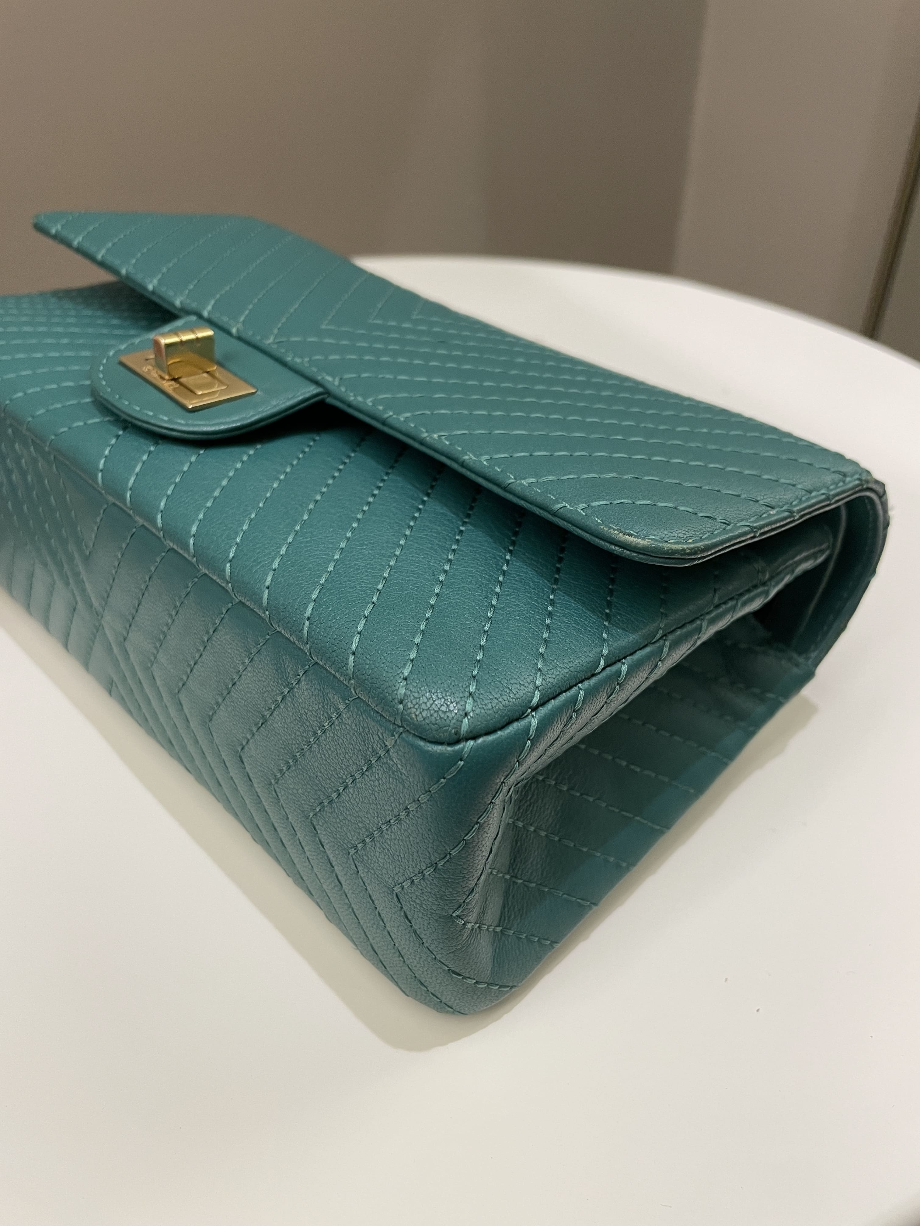 Chanel 2.55 225 Chevron Reissue Double Flap Emerald Calfskin