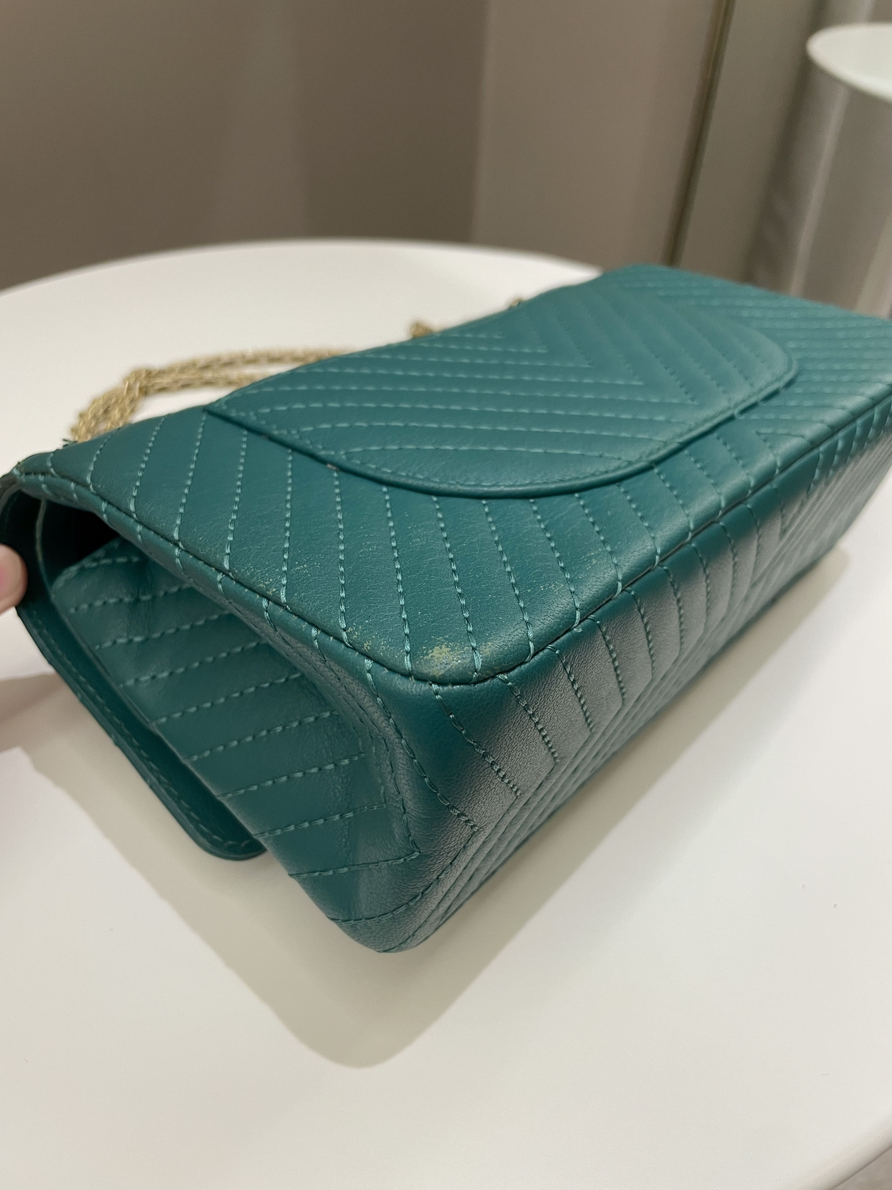 Chanel 2.55 225 Chevron Reissue Double Flap Emerald Calfskin