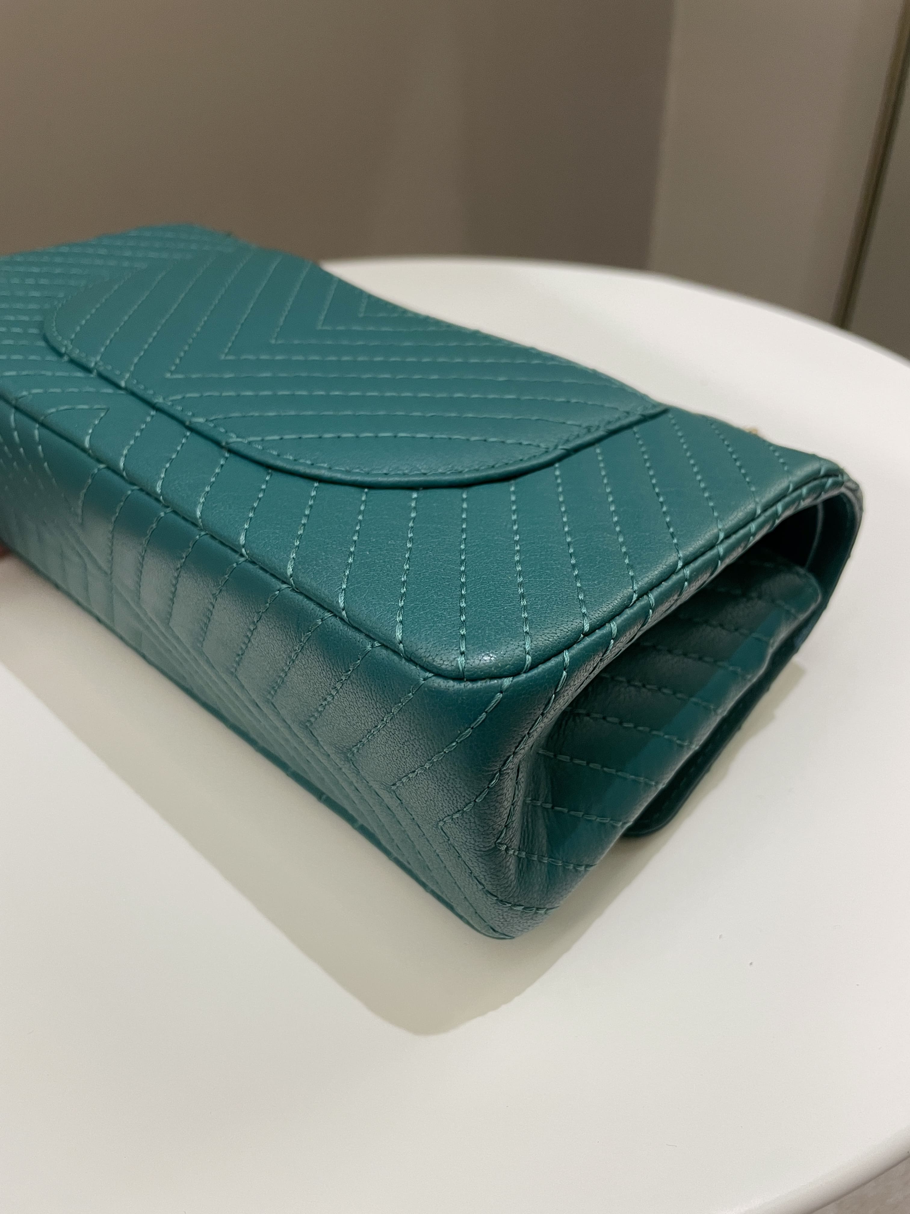 Chanel 2.55 225 Chevron Reissue Double Flap Emerald Calfskin