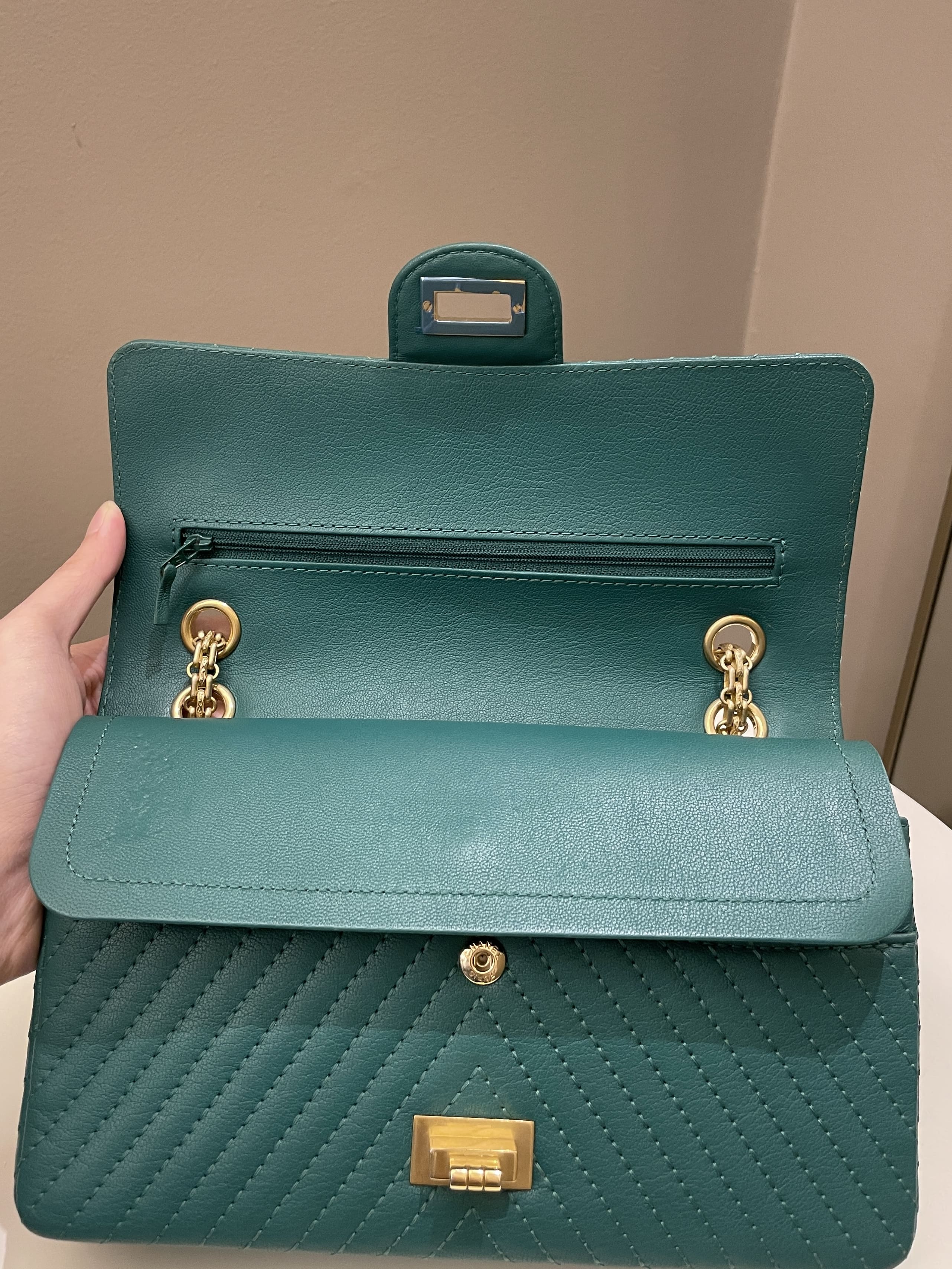 Chanel 2.55 225 Chevron Reissue Double Flap Emerald Calfskin