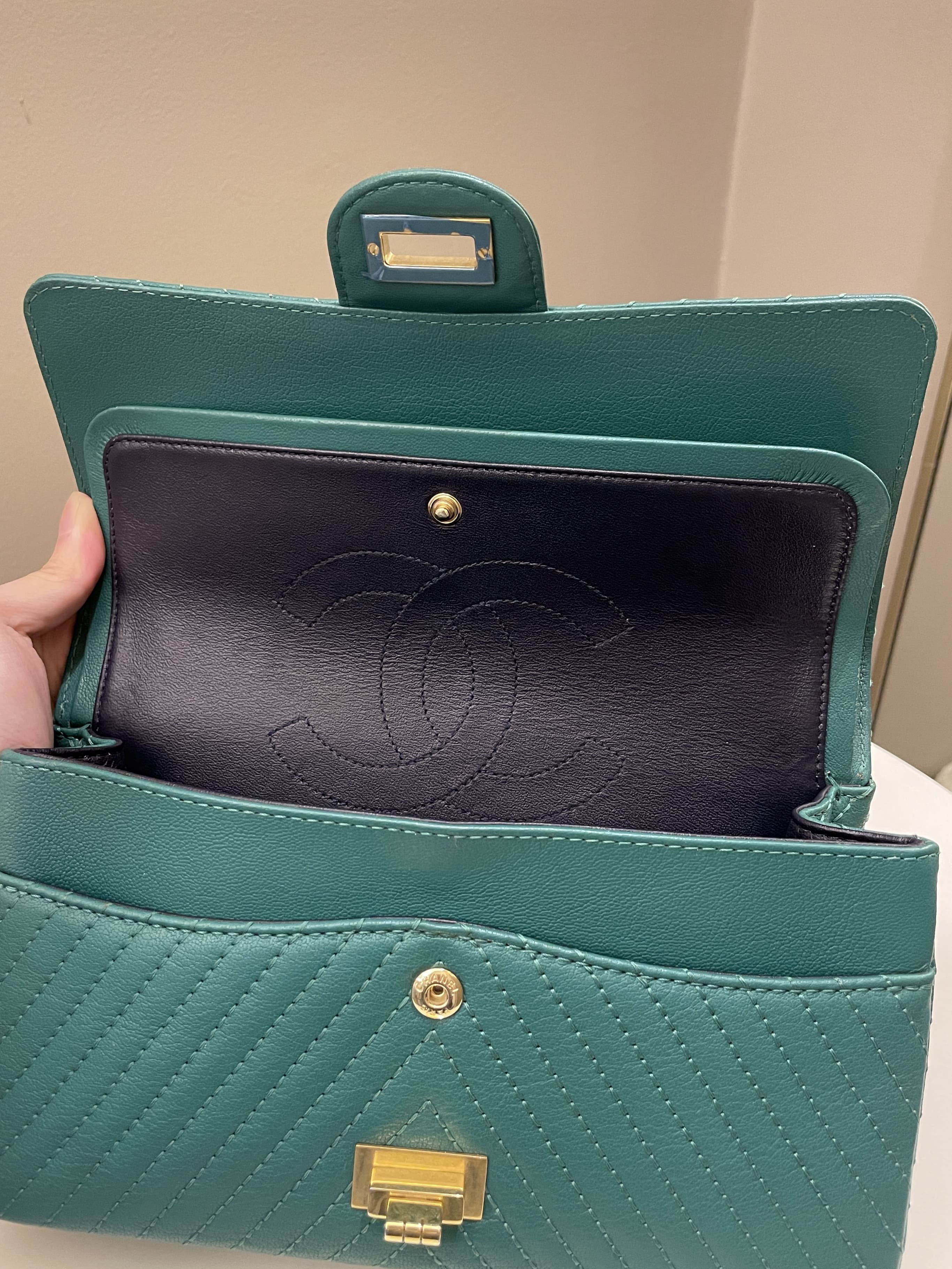 Chanel 2.55 225 Chevron Reissue Double Flap Emerald Calfskin
