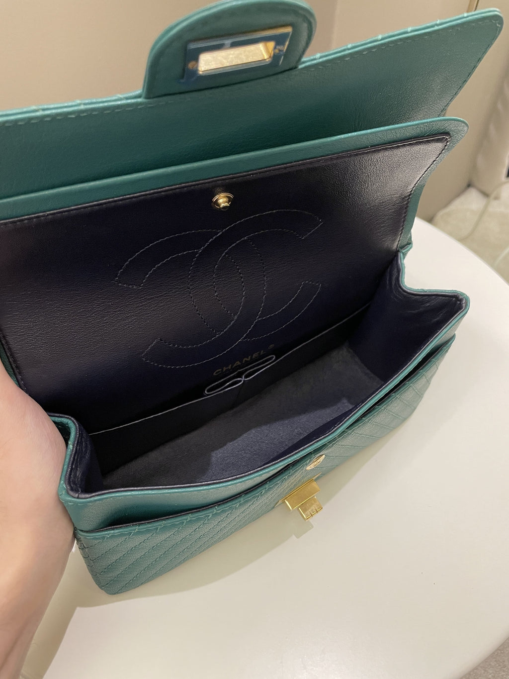 Chanel 2.55 225 Chevron Reissue Double Flap Emerald Calfskin