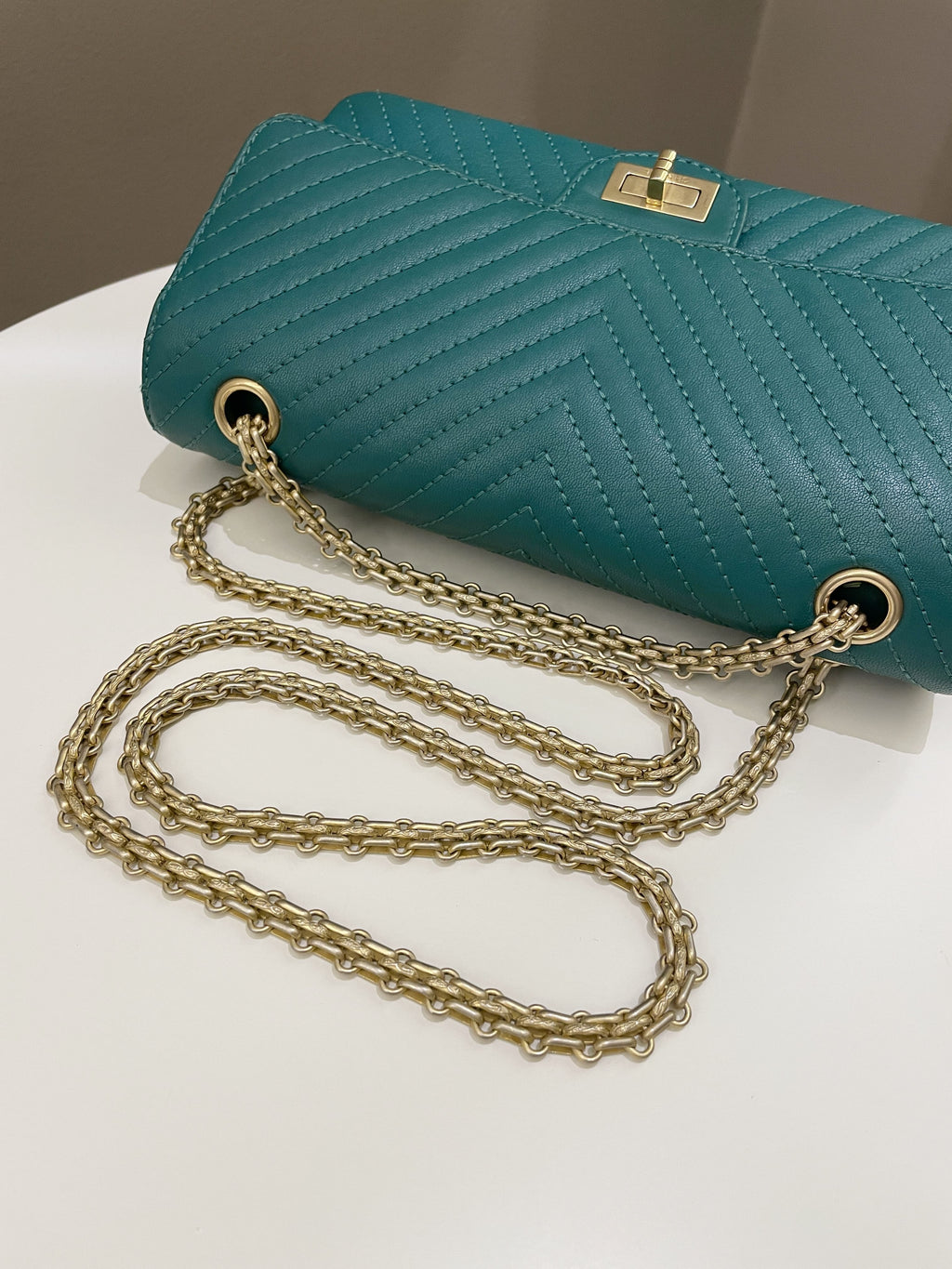 Chanel 2.55 225 Chevron Reissue Double Flap Emerald Calfskin