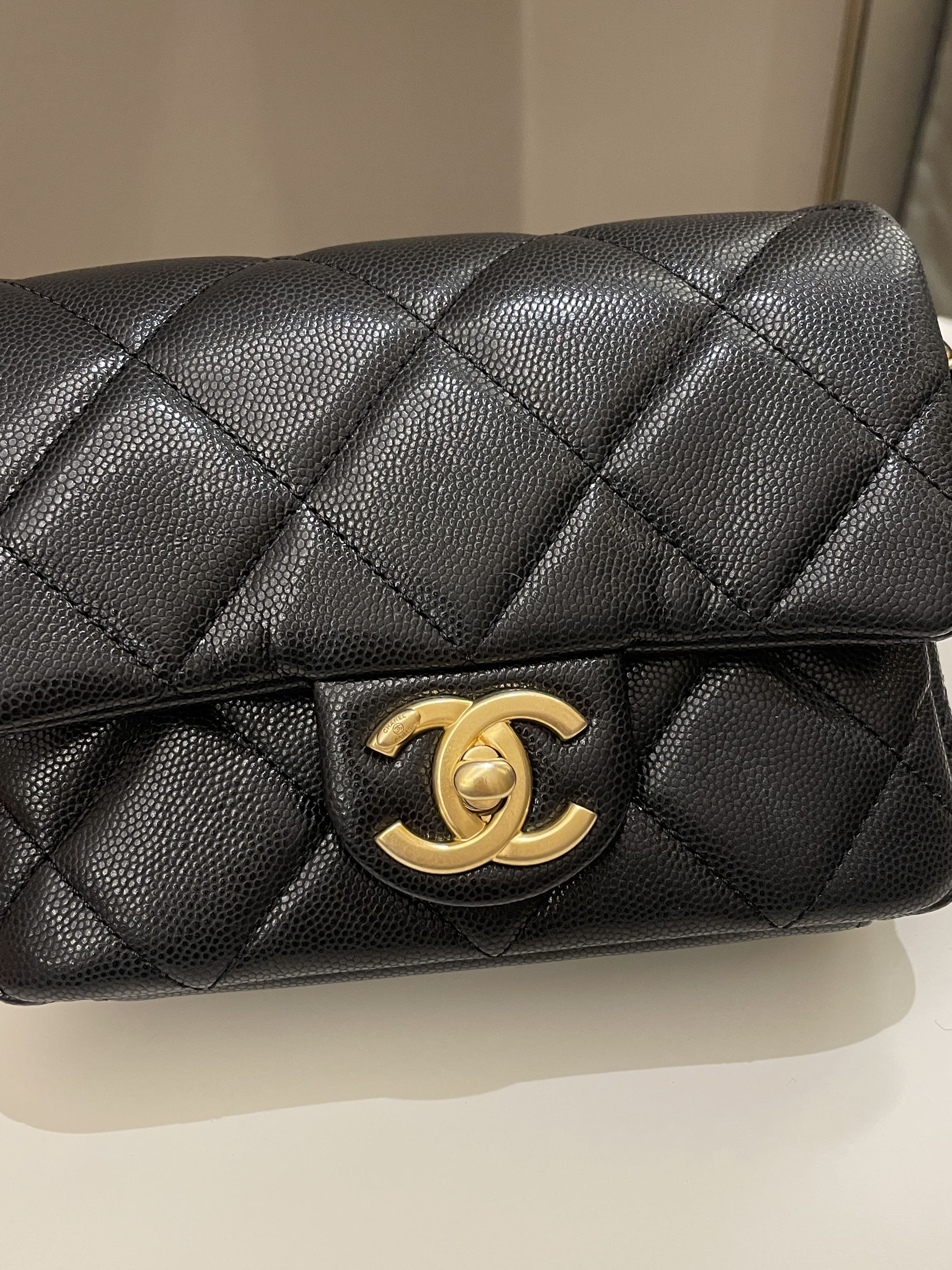 Chanel 22A Twist Your Button Mini Flap Bag Black Caviar