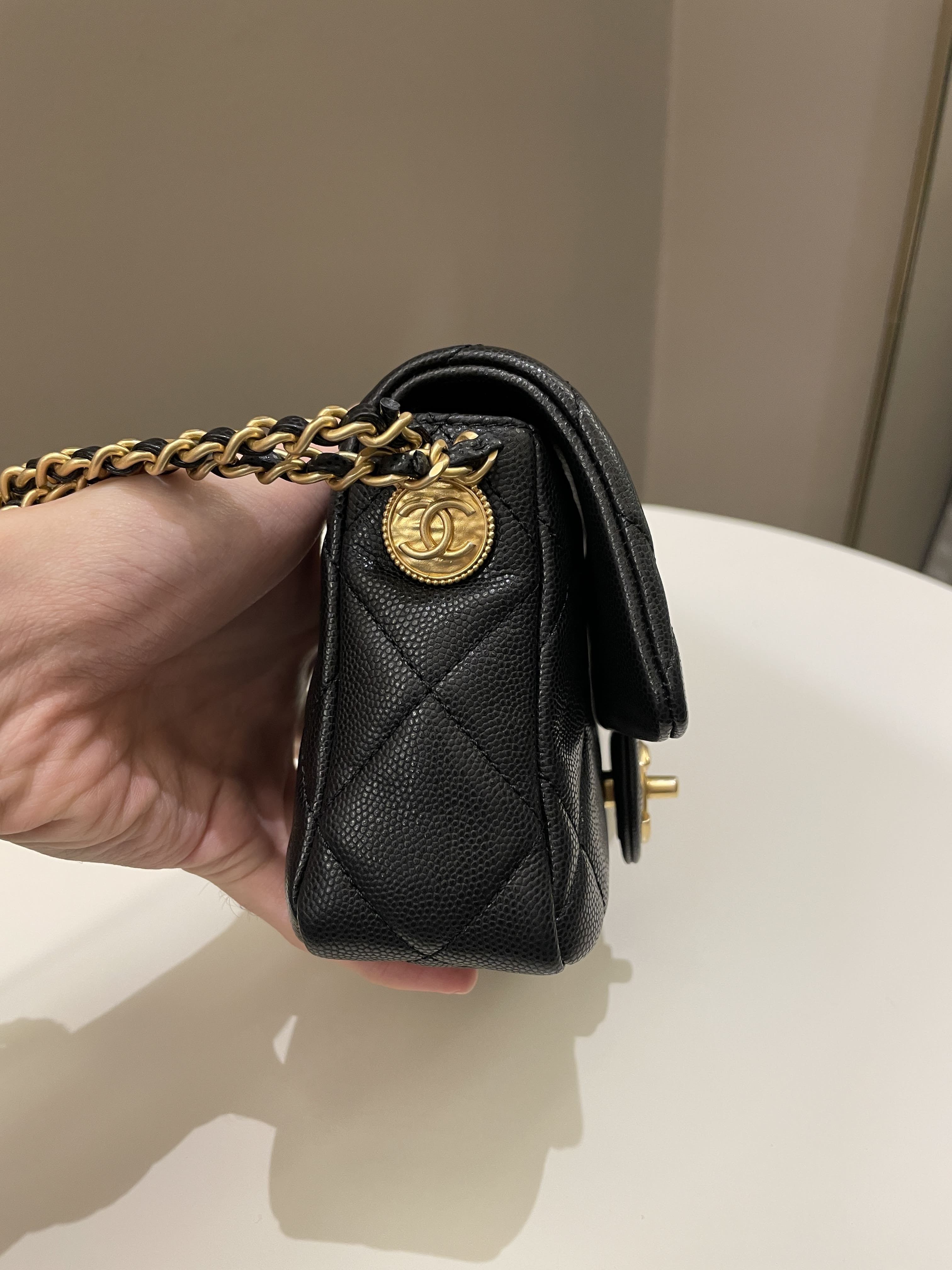 Chanel 22A Twist Your Button Mini Flap Bag Black Caviar