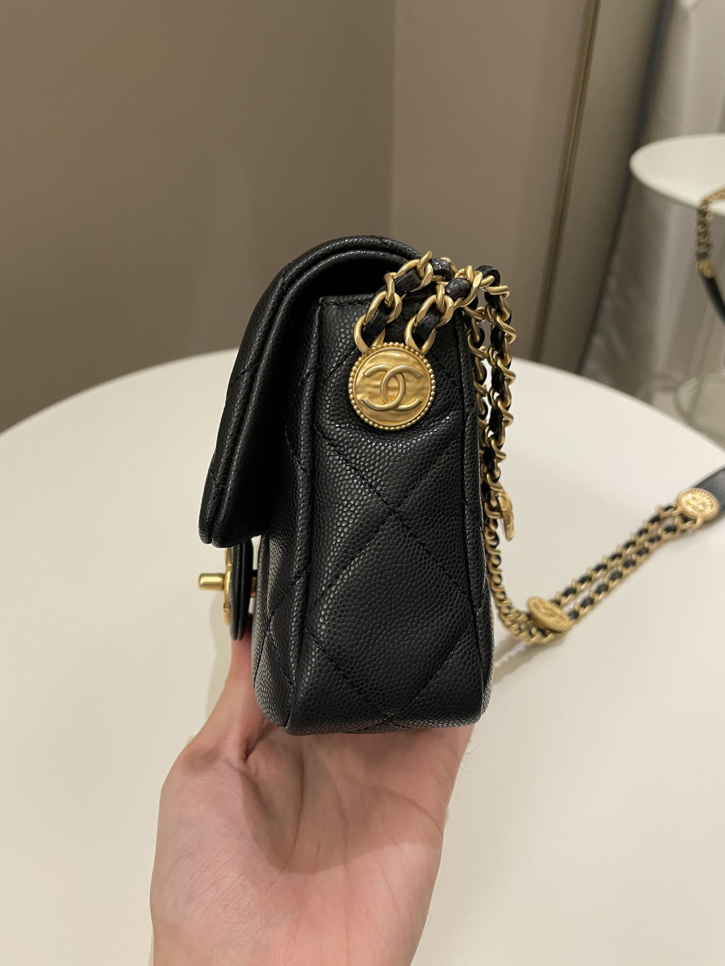 Chanel 22A Twist Your Button Mini Flap Bag Black Caviar