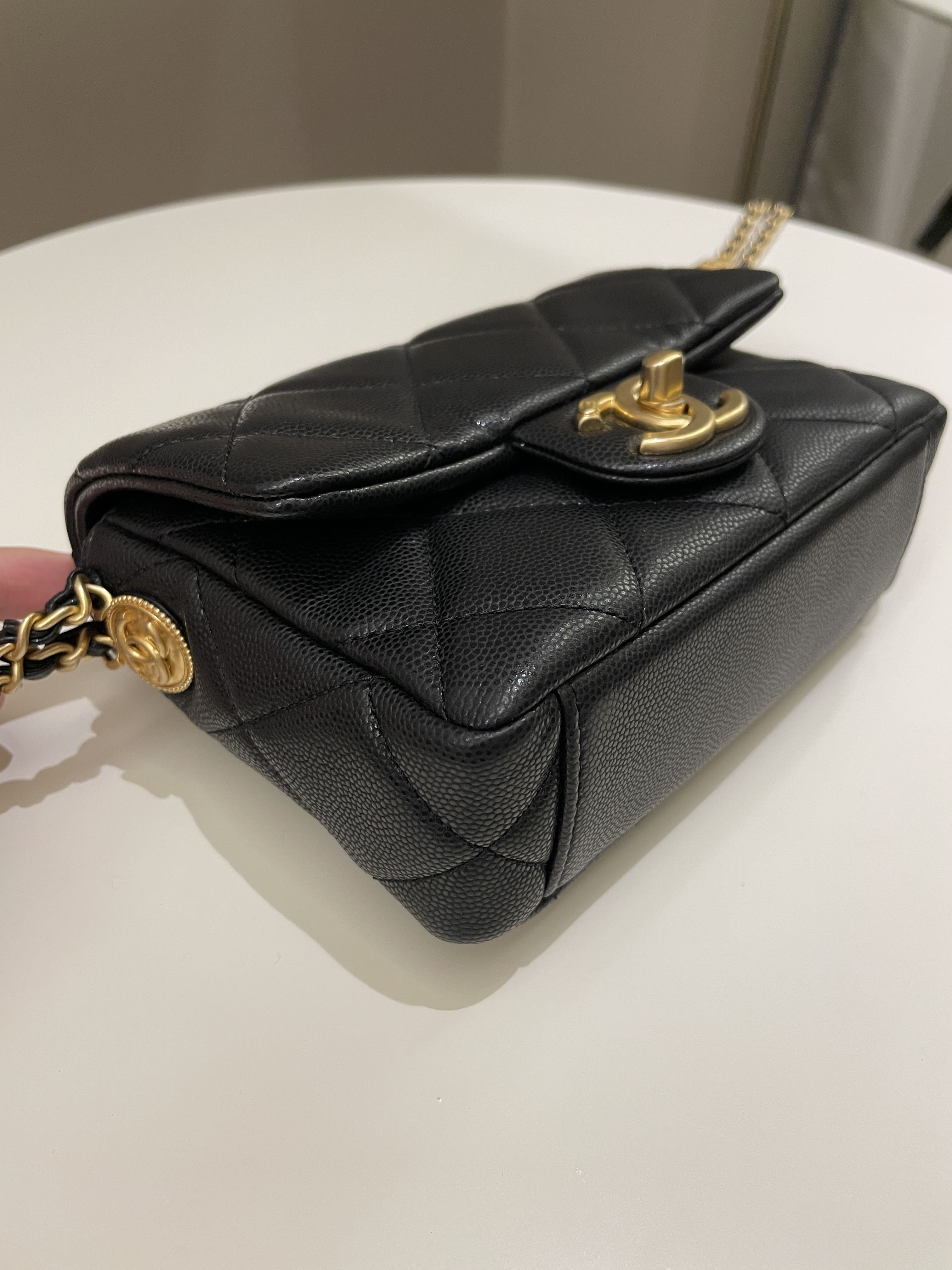 Chanel 22A Twist Your Button Mini Flap Bag Black Caviar
