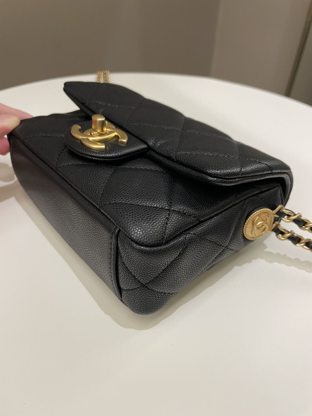 Chanel 22A Twist Your Button Mini Flap Bag Black Caviar