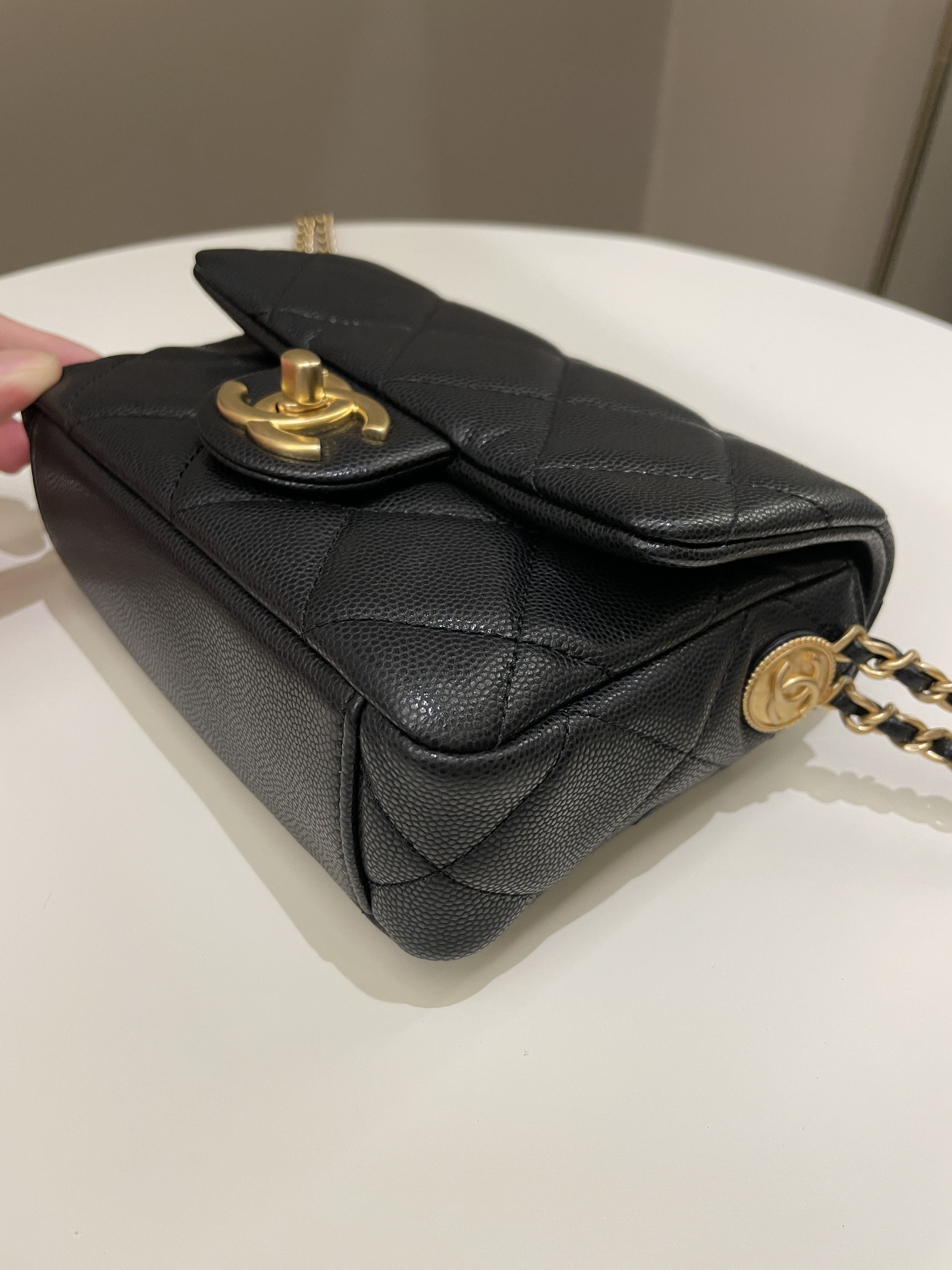 Chanel 22A Twist Your Button Mini Flap Bag Black Caviar