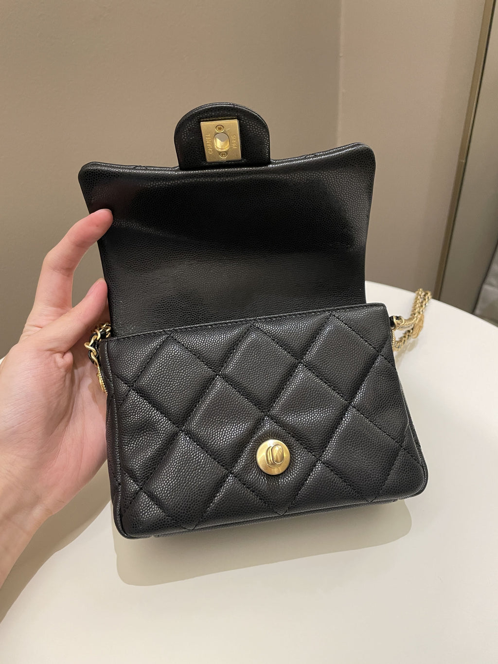 Chanel 22A Twist Your Button Mini Flap Bag Black Caviar