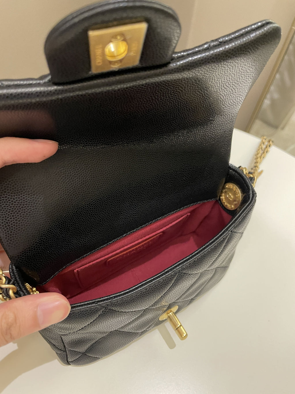 Chanel 22A Twist Your Button Mini Flap Bag Black Caviar