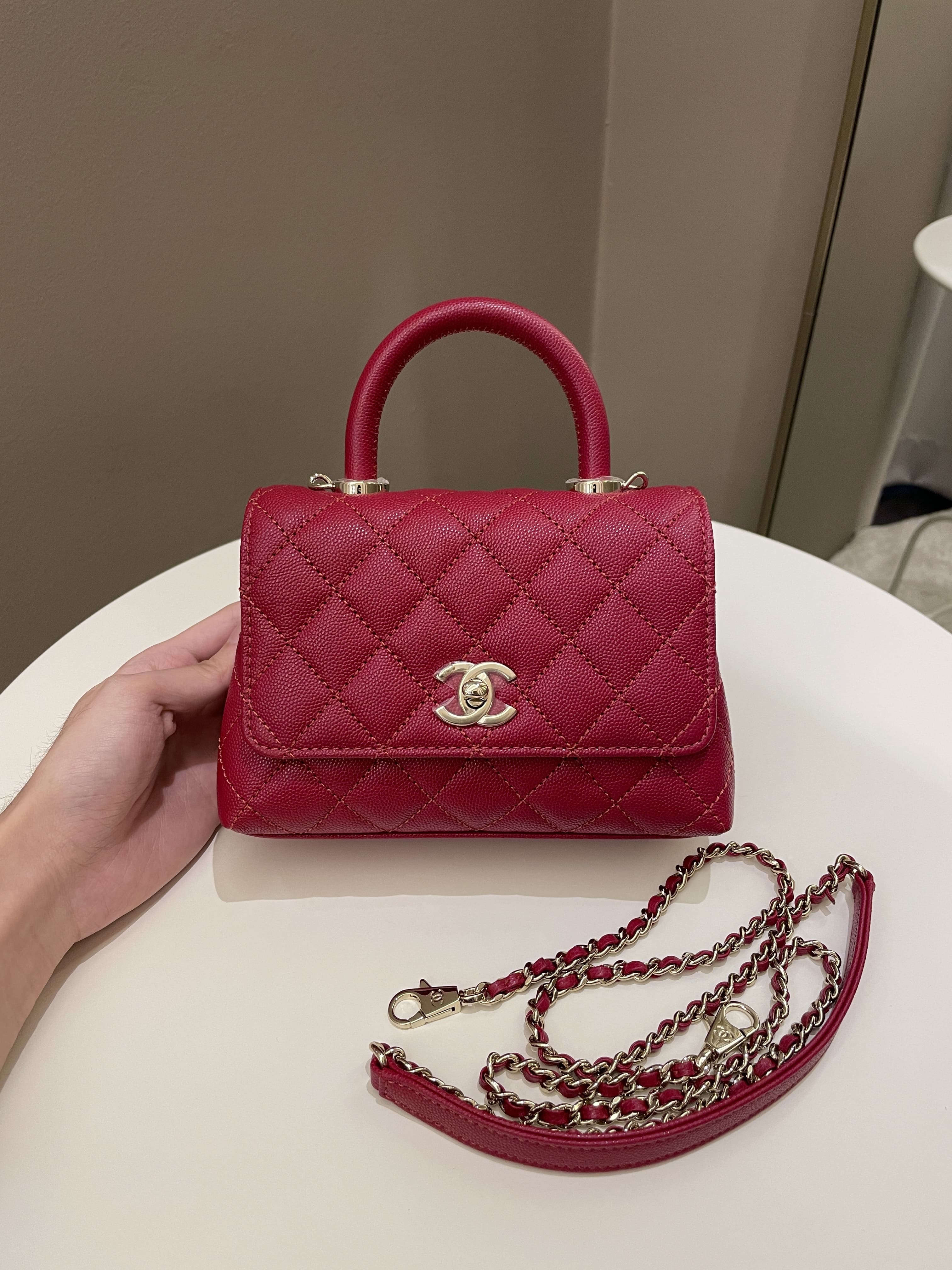 Chanel 22K Quilted Coco Handle Mini Lipstick Red Caviar