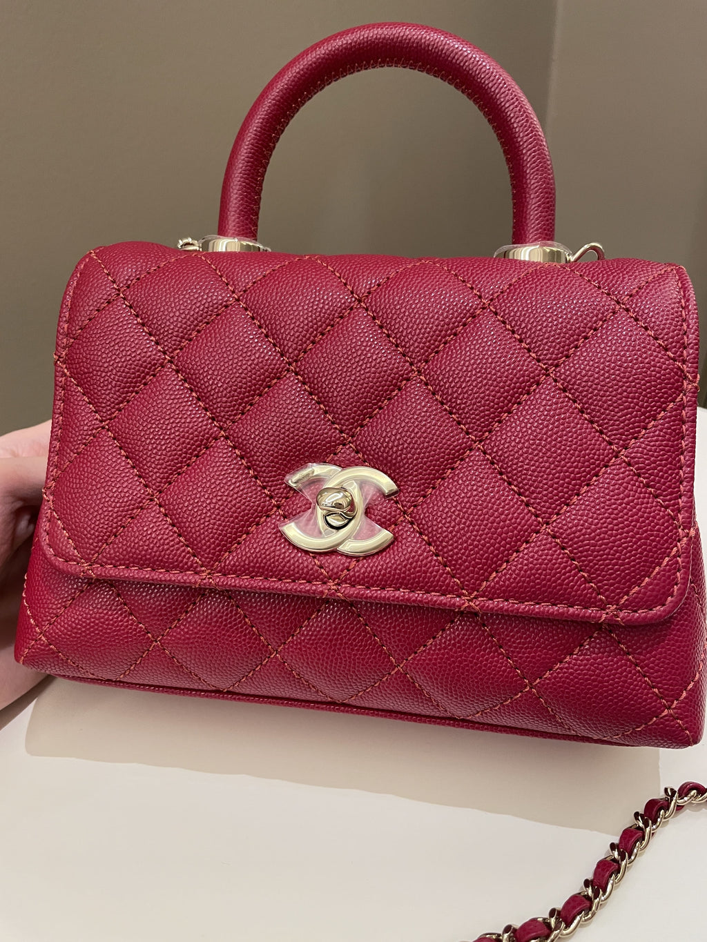 Chanel 22K Quilted Coco Handle Mini Lipstick Red Caviar