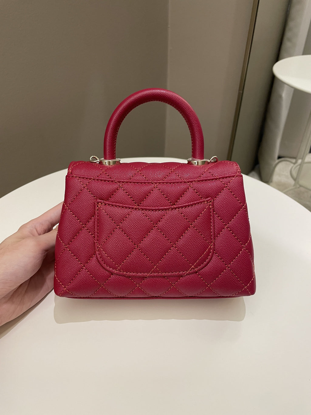 Chanel 22K Quilted Coco Handle Mini Lipstick Red Caviar