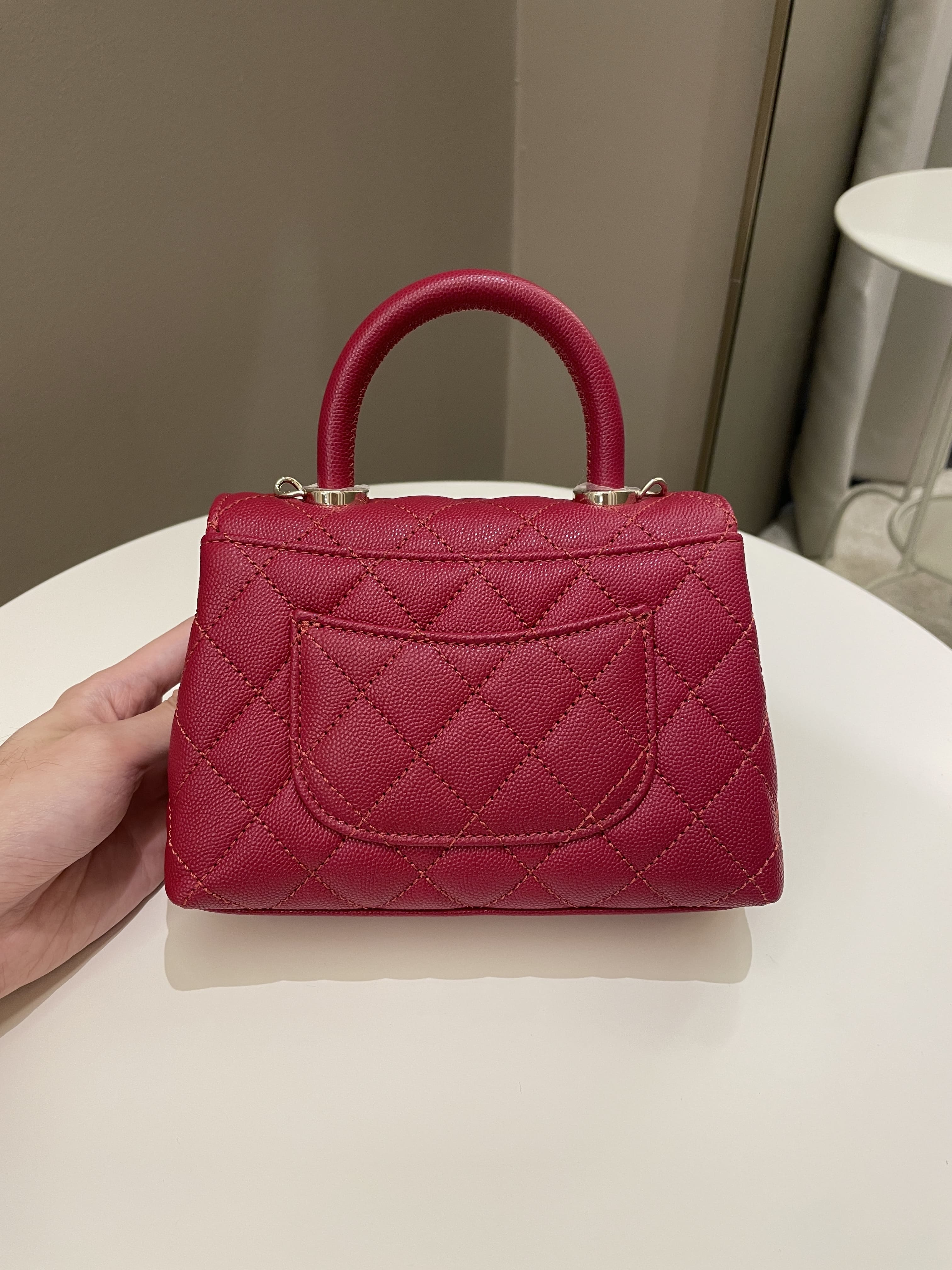 Chanel 22K Quilted Coco Handle Mini Lipstick Red Caviar