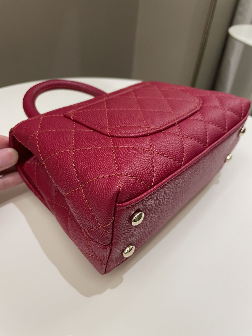 Chanel 22K Quilted Coco Handle Mini Lipstick Red Caviar