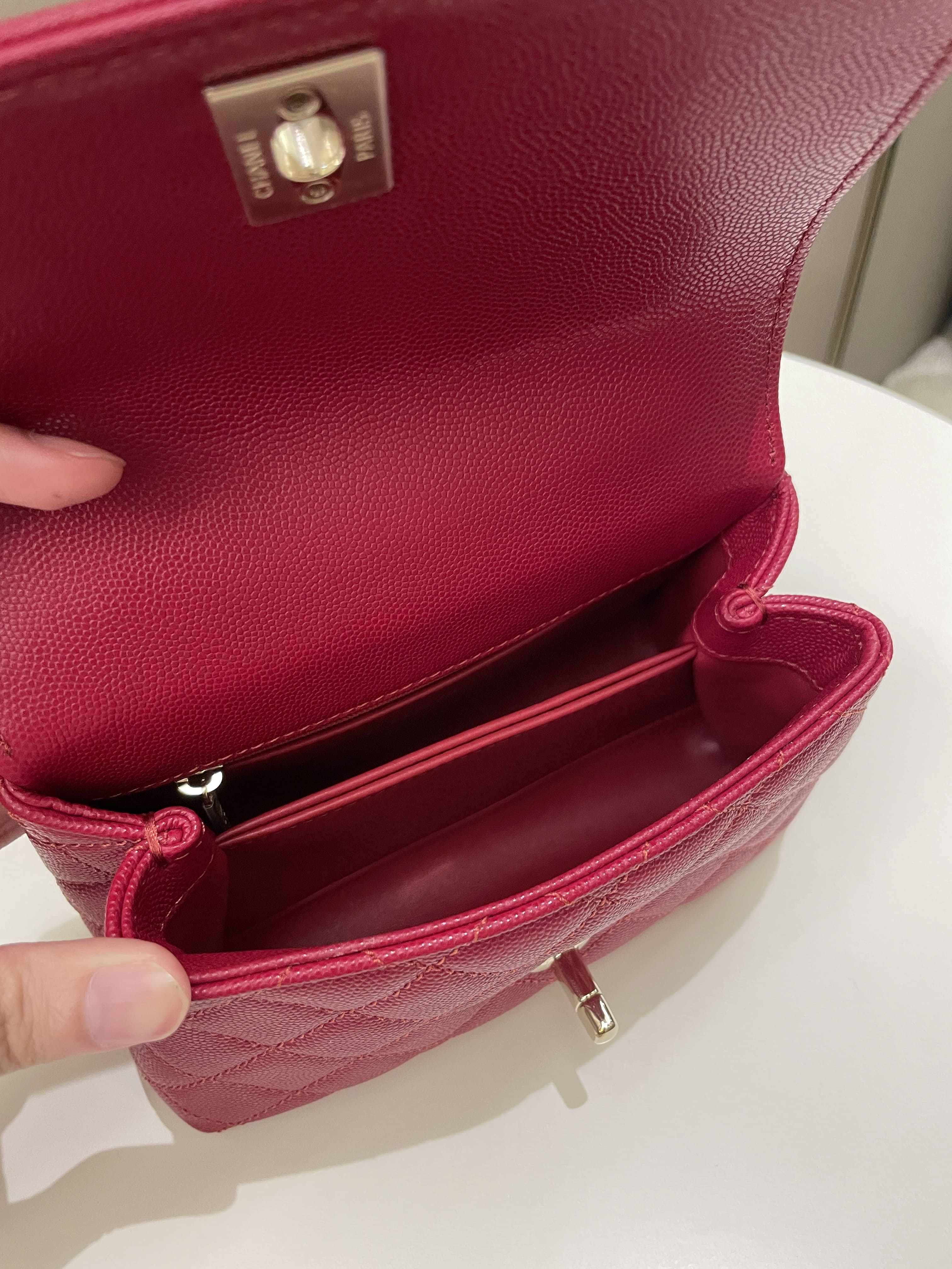Chanel 22K Quilted Coco Handle Mini Lipstick Red Caviar