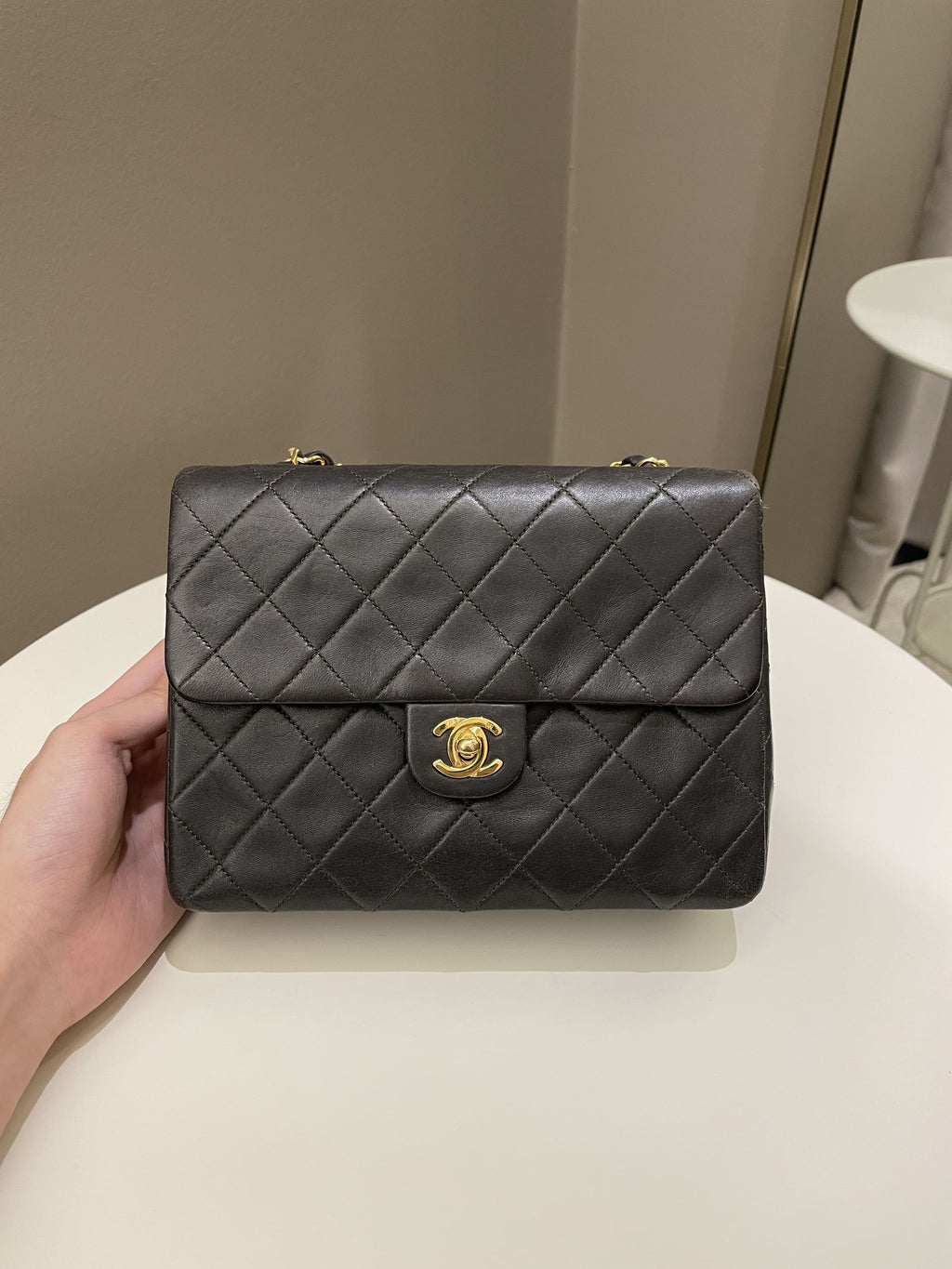 Chanel Vintage Quilted Flap Ash Green Lambskin