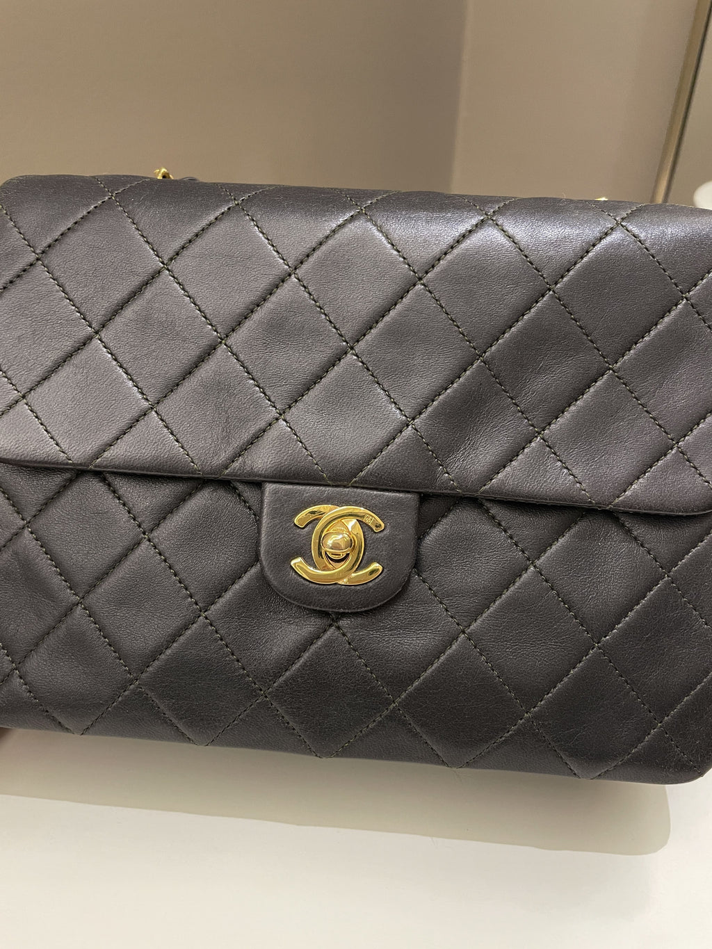 Chanel Vintage Quilted Flap Ash Green Lambskin