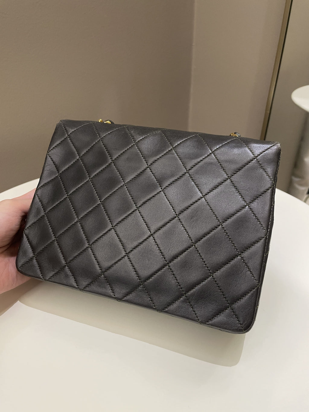 Chanel Vintage Quilted Flap Ash Green Lambskin