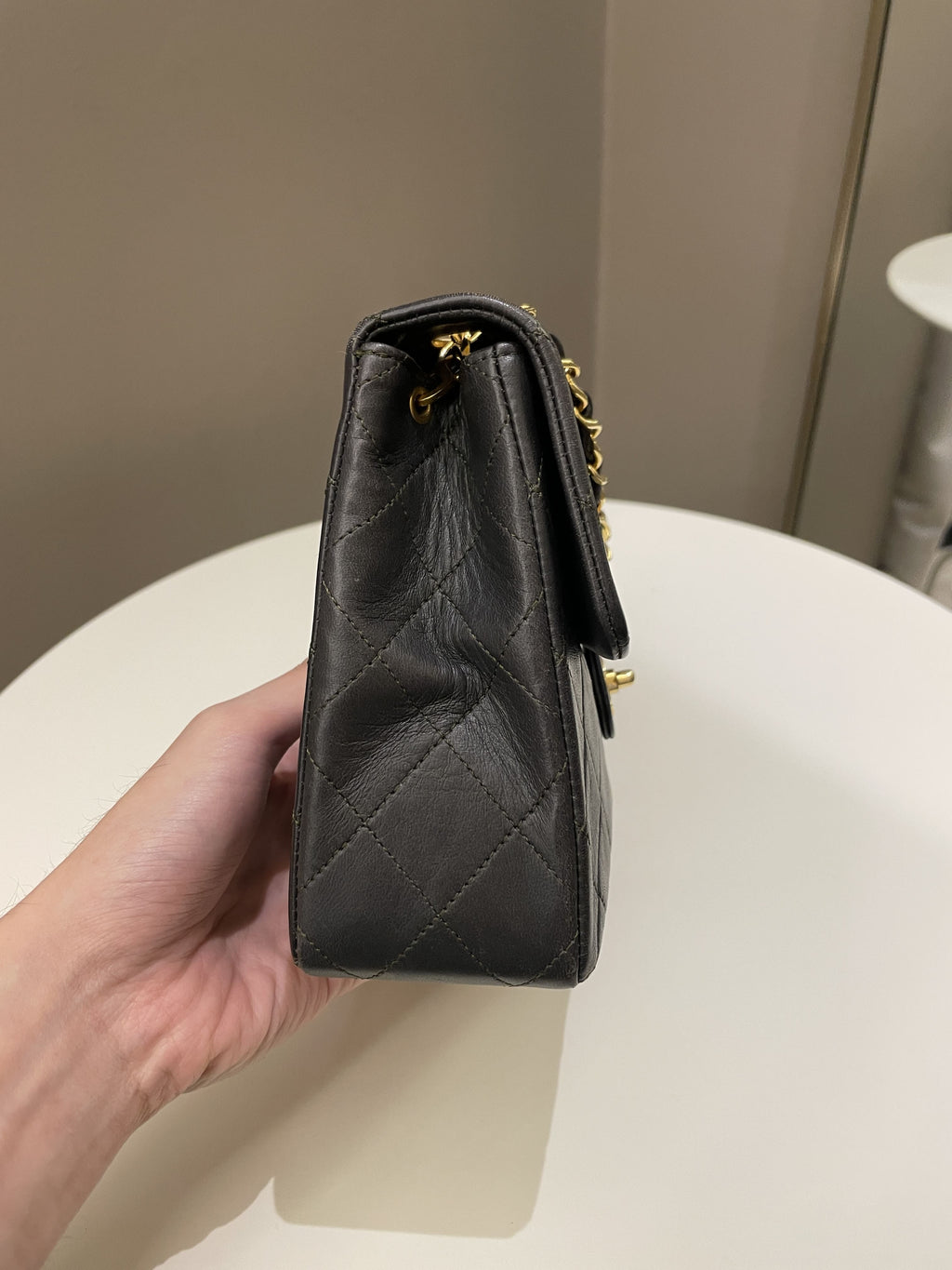 Chanel Vintage Quilted Flap Ash Green Lambskin