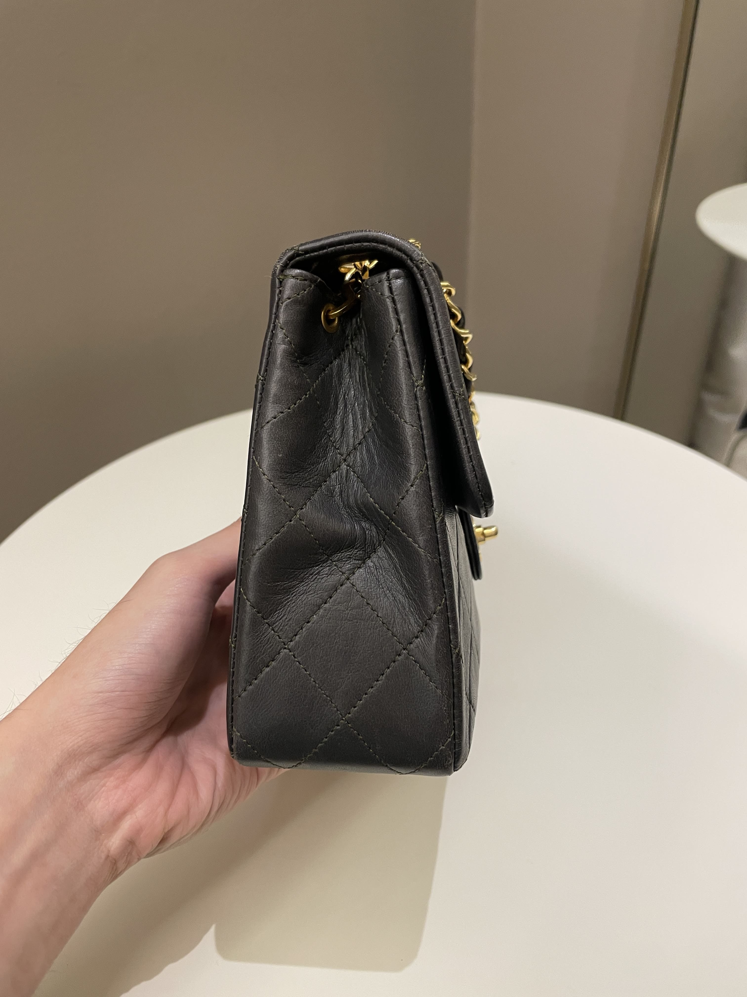 Chanel Vintage Quilted Flap Ash Green Lambskin