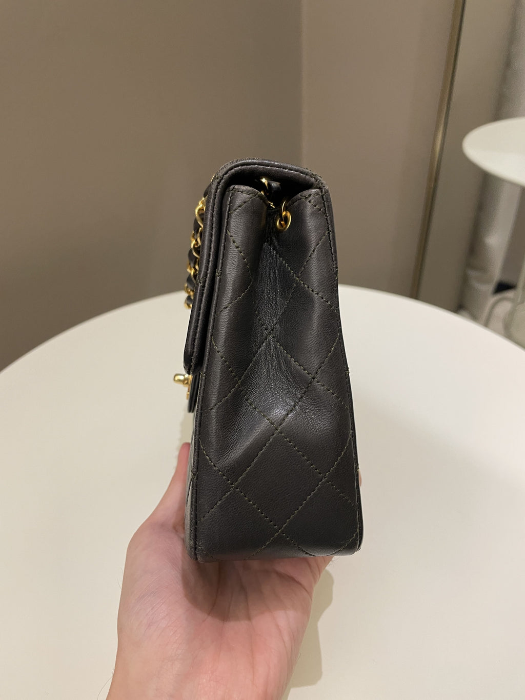 Chanel Vintage Quilted Flap Ash Green Lambskin