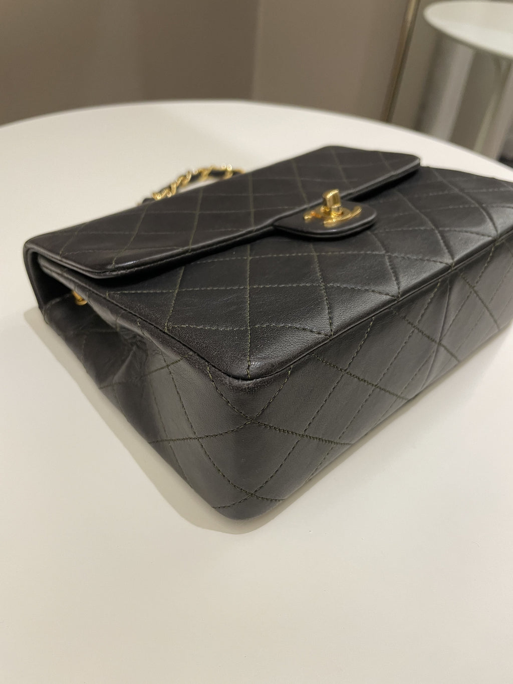 Chanel Vintage Quilted Flap Ash Green Lambskin