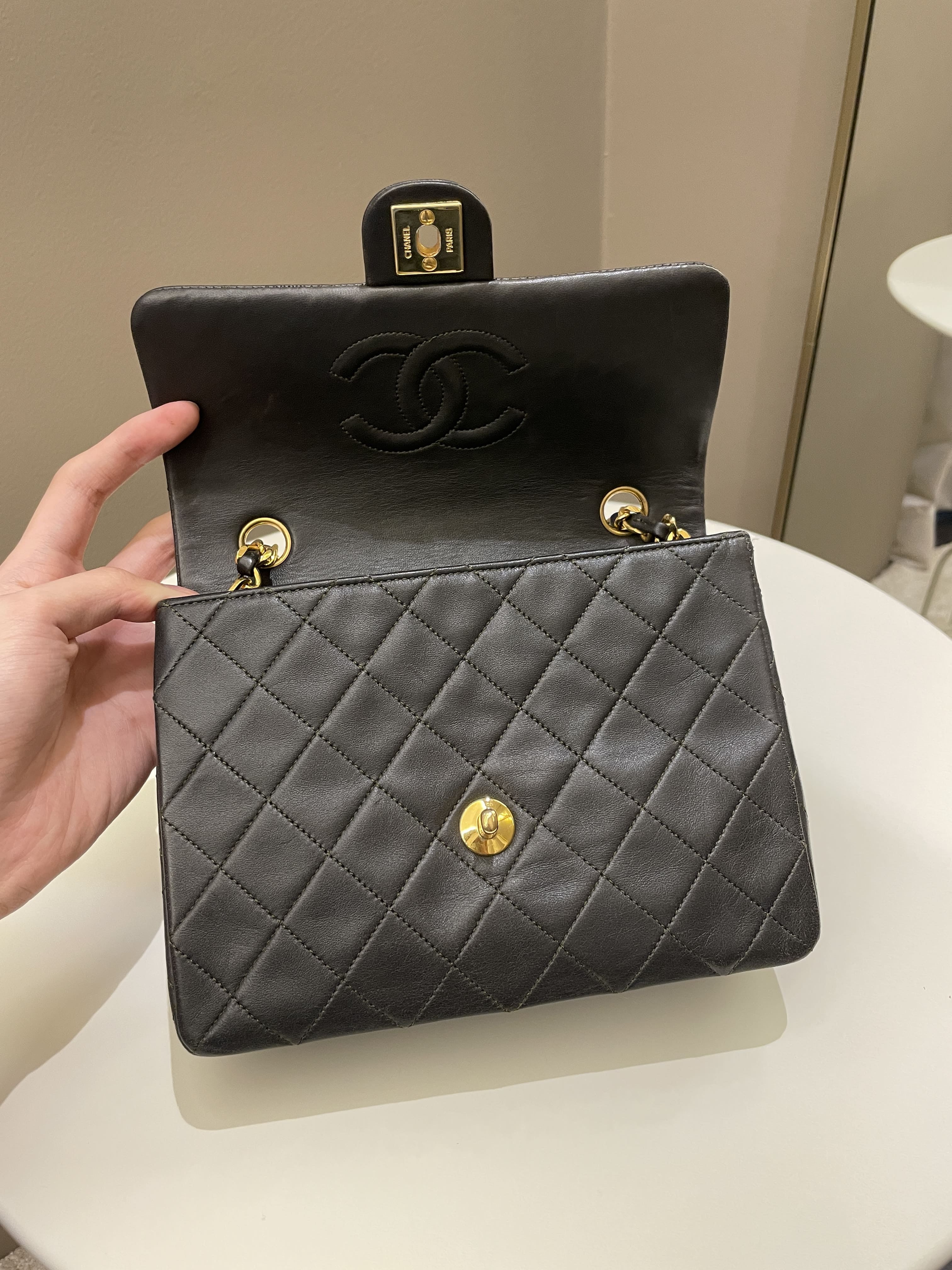 Chanel Vintage Quilted Flap Ash Green Lambskin