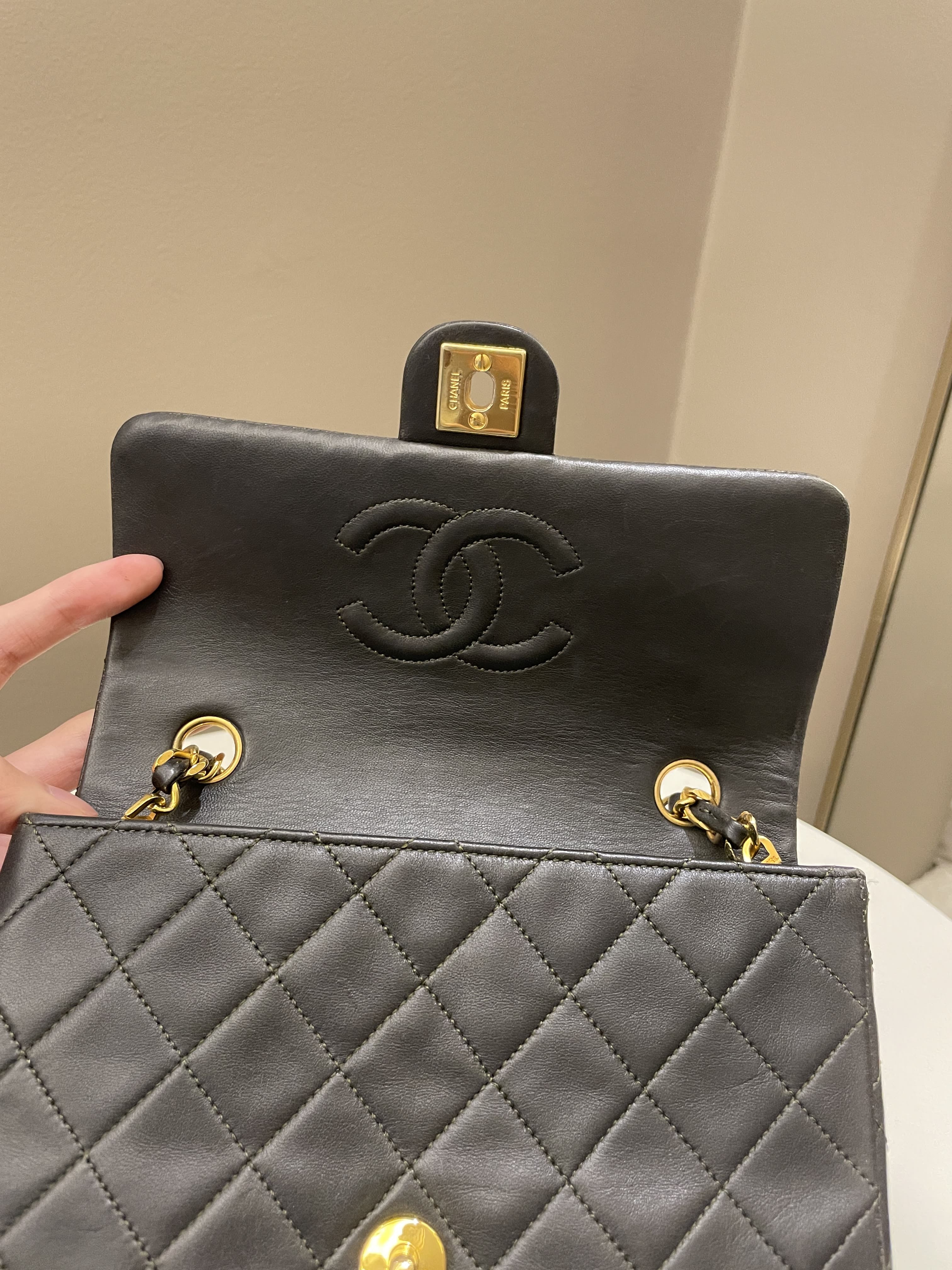 Chanel Vintage Quilted Flap Ash Green Lambskin