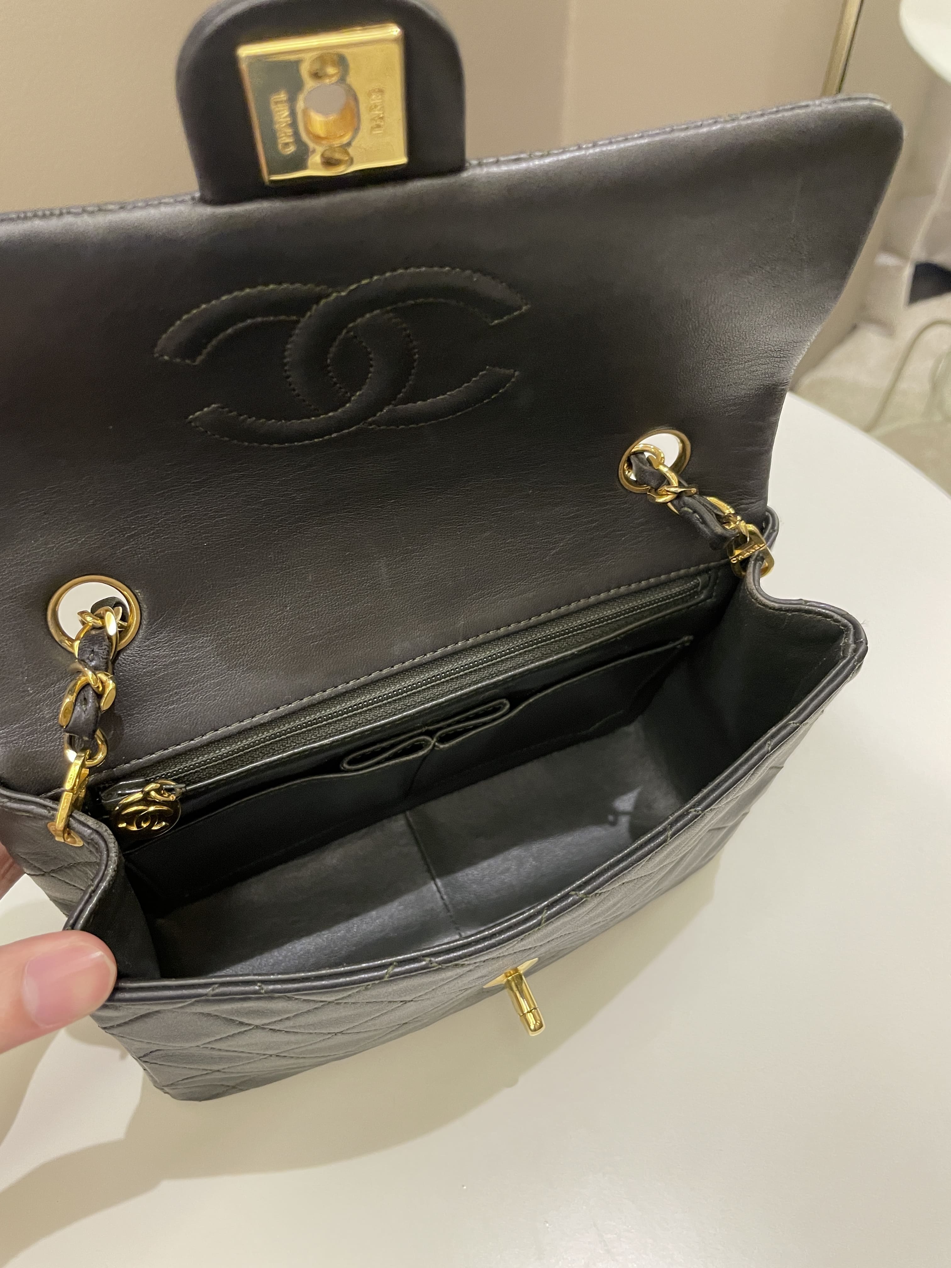 Chanel Vintage Quilted Flap Ash Green Lambskin