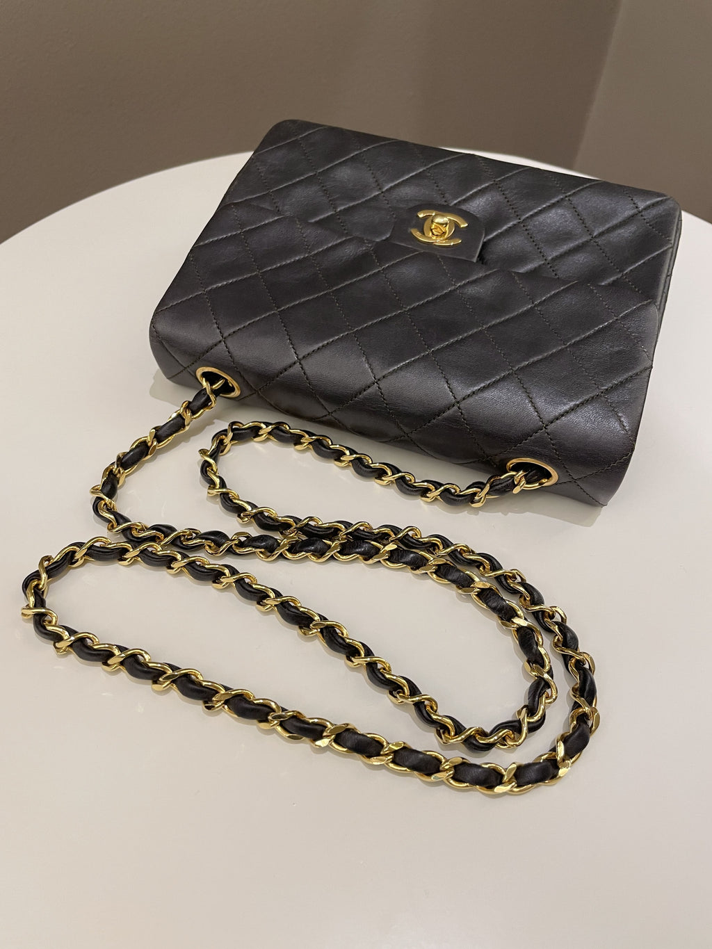 Chanel Vintage Quilted Flap Ash Green Lambskin