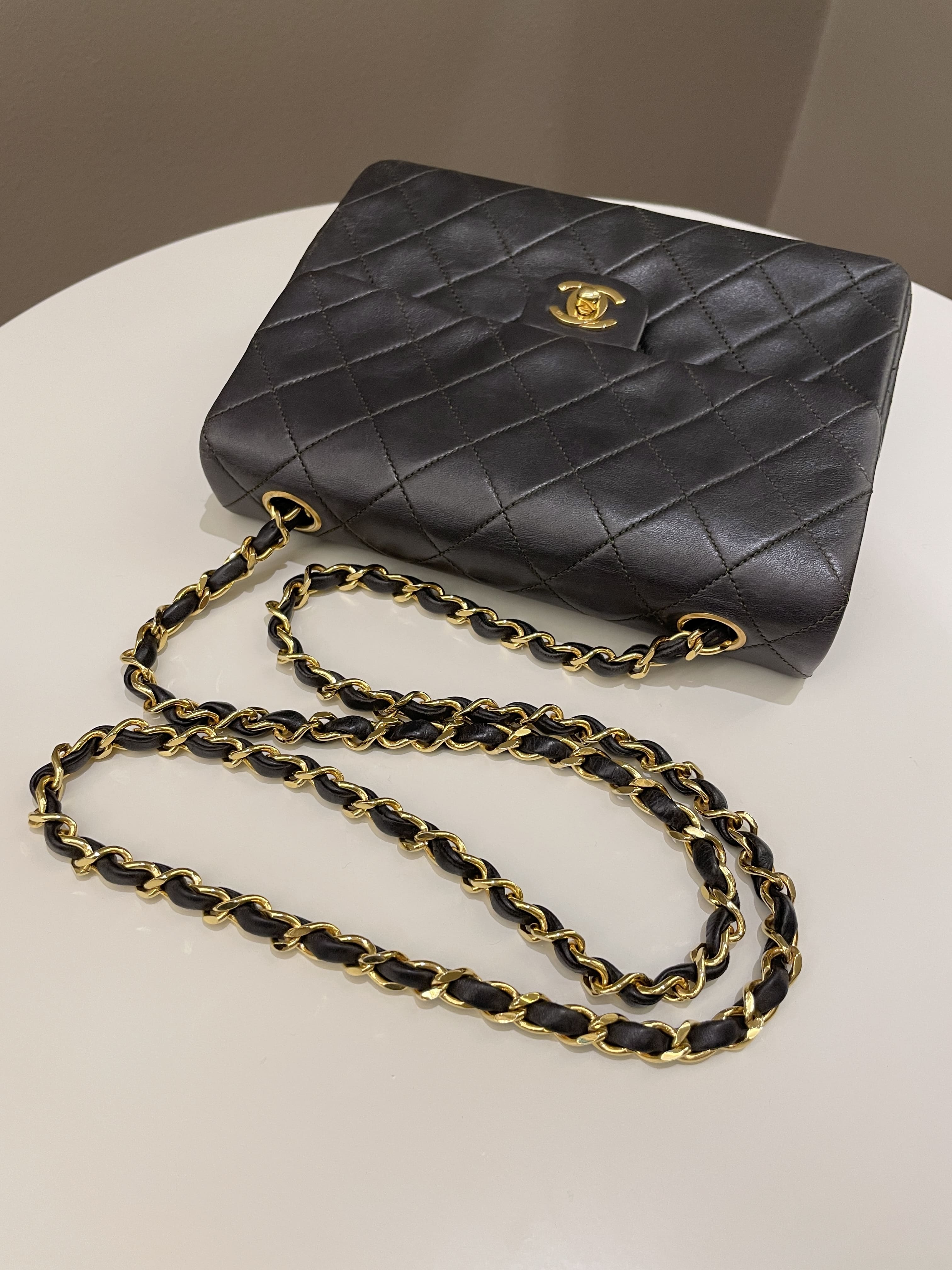 Chanel Vintage Quilted Flap Ash Green Lambskin