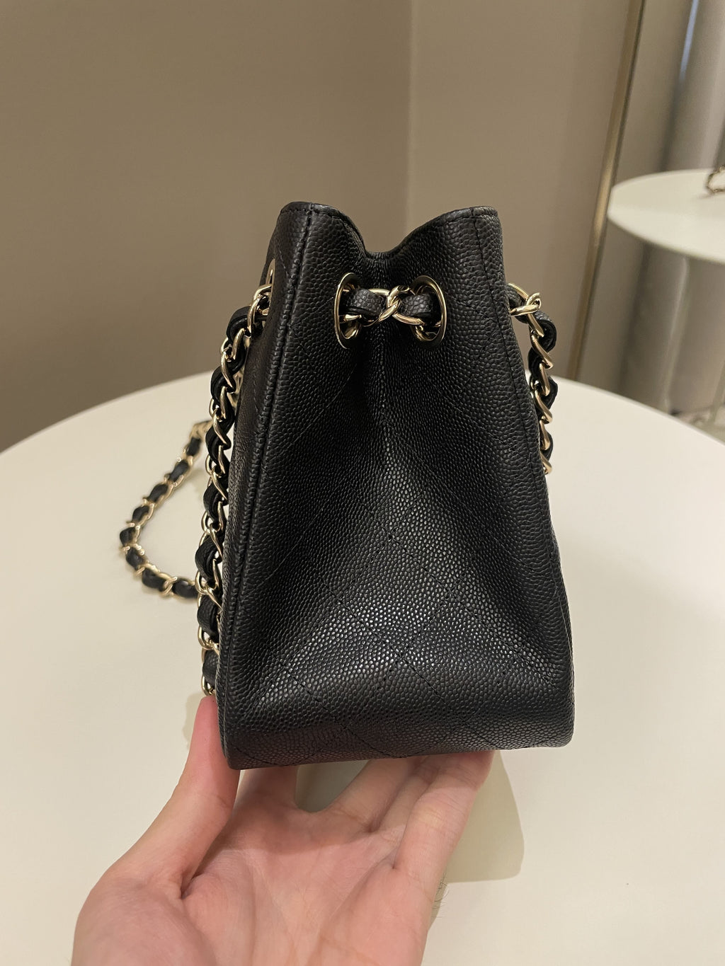 Chanel 22S Mini Bucket Bag Black Caviar