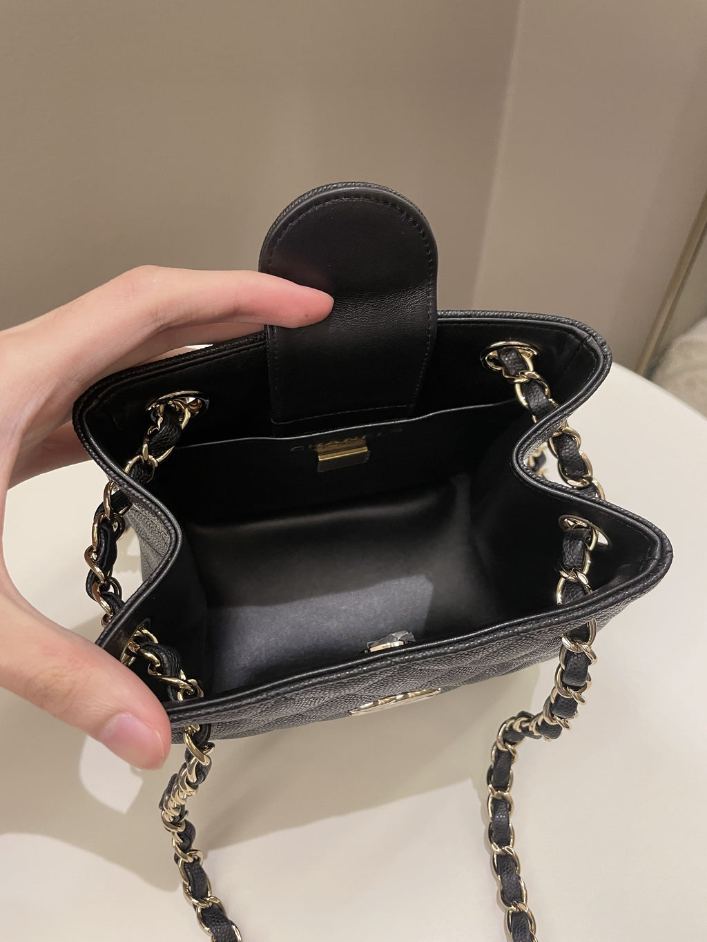 Chanel 22S Mini Bucket Bag Black Caviar