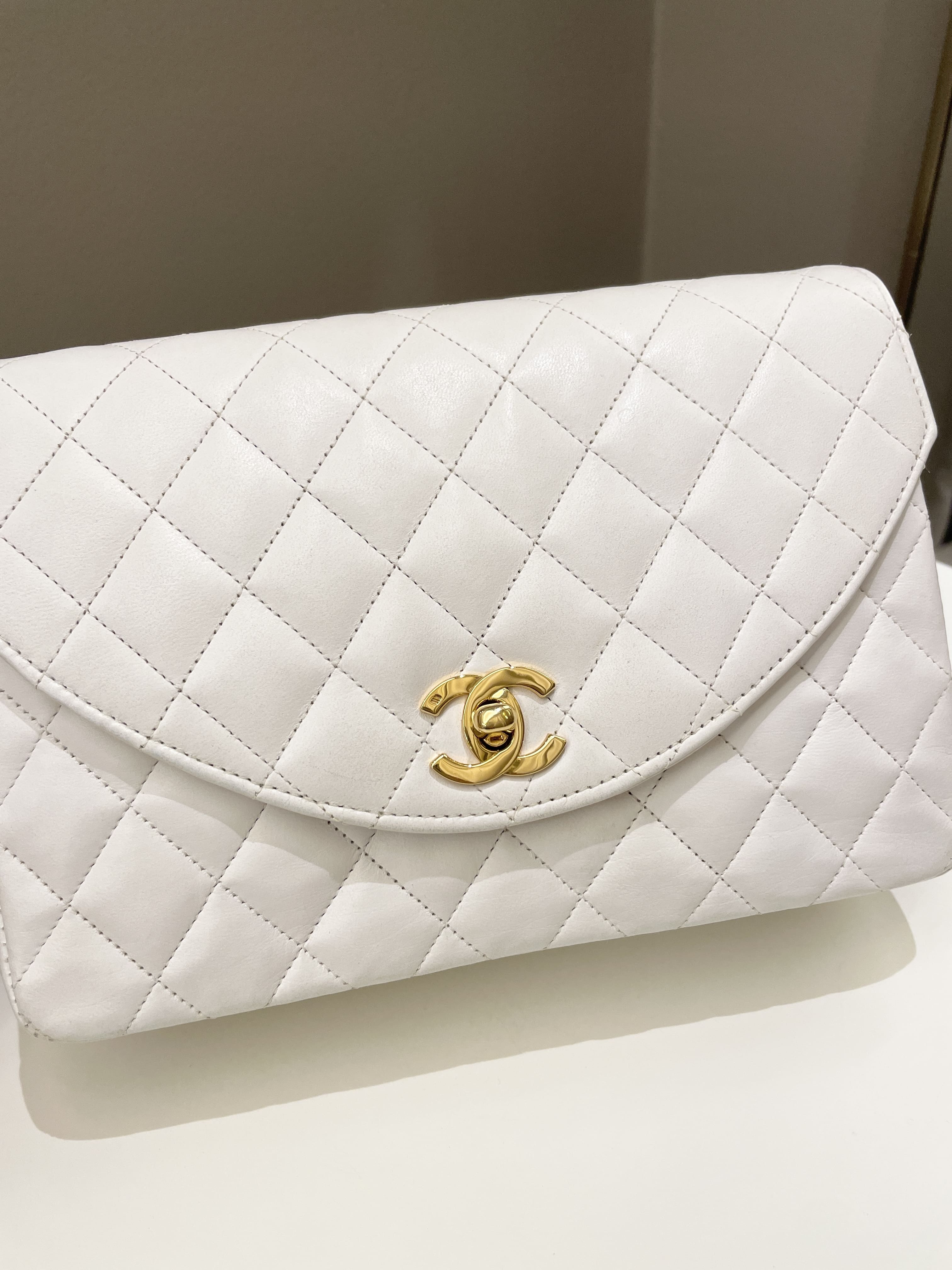 Chanel Vintage Quilted Flap Bag White Lambskin