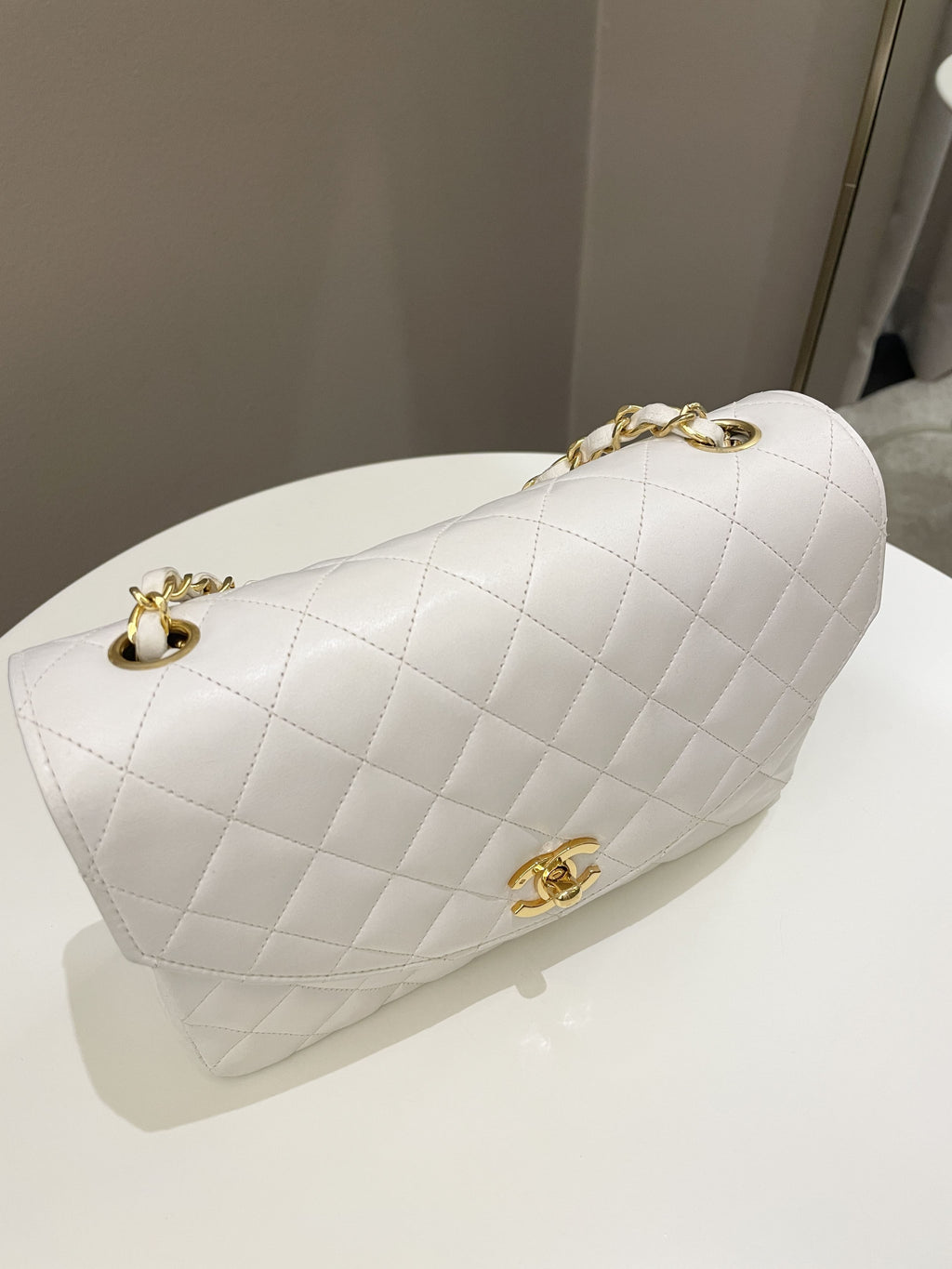 Chanel Vintage Quilted Flap Bag White Lambskin