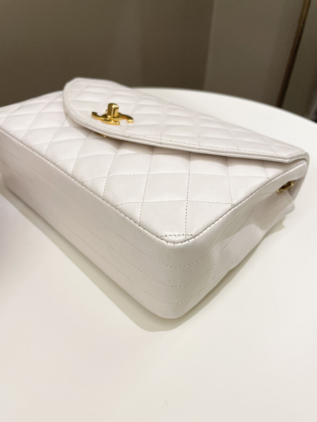 Chanel Vintage Quilted Flap Bag White Lambskin